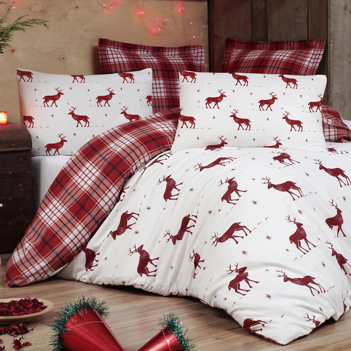 POŚCIEL GEYIK - CLARET RED V2 - czerwony/biały, Basics, tkanina (135/200cm) - X-Mas