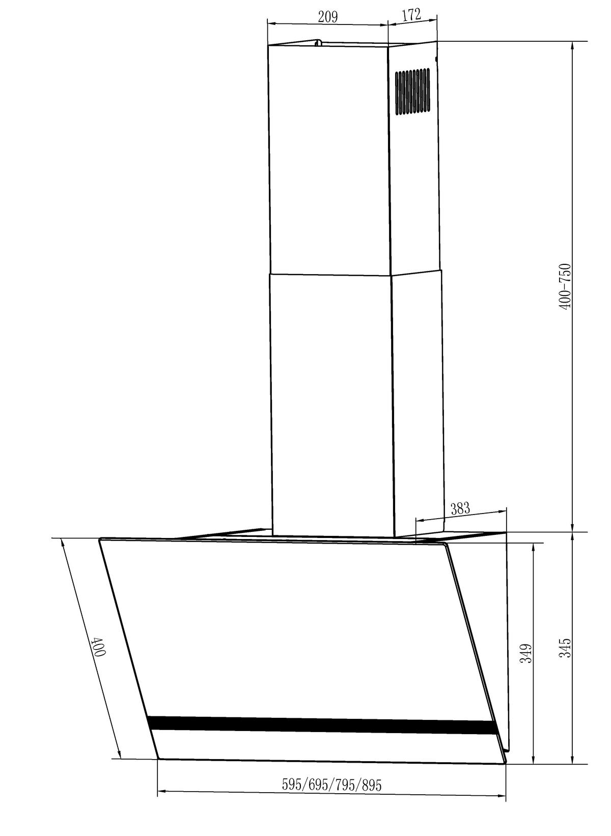Dunstabzugshaube Respekta Hera Schwarz - Schwarz, Trend, Glas/Metall (89,5/75,1–110,1/38,6cm) - Respekta
