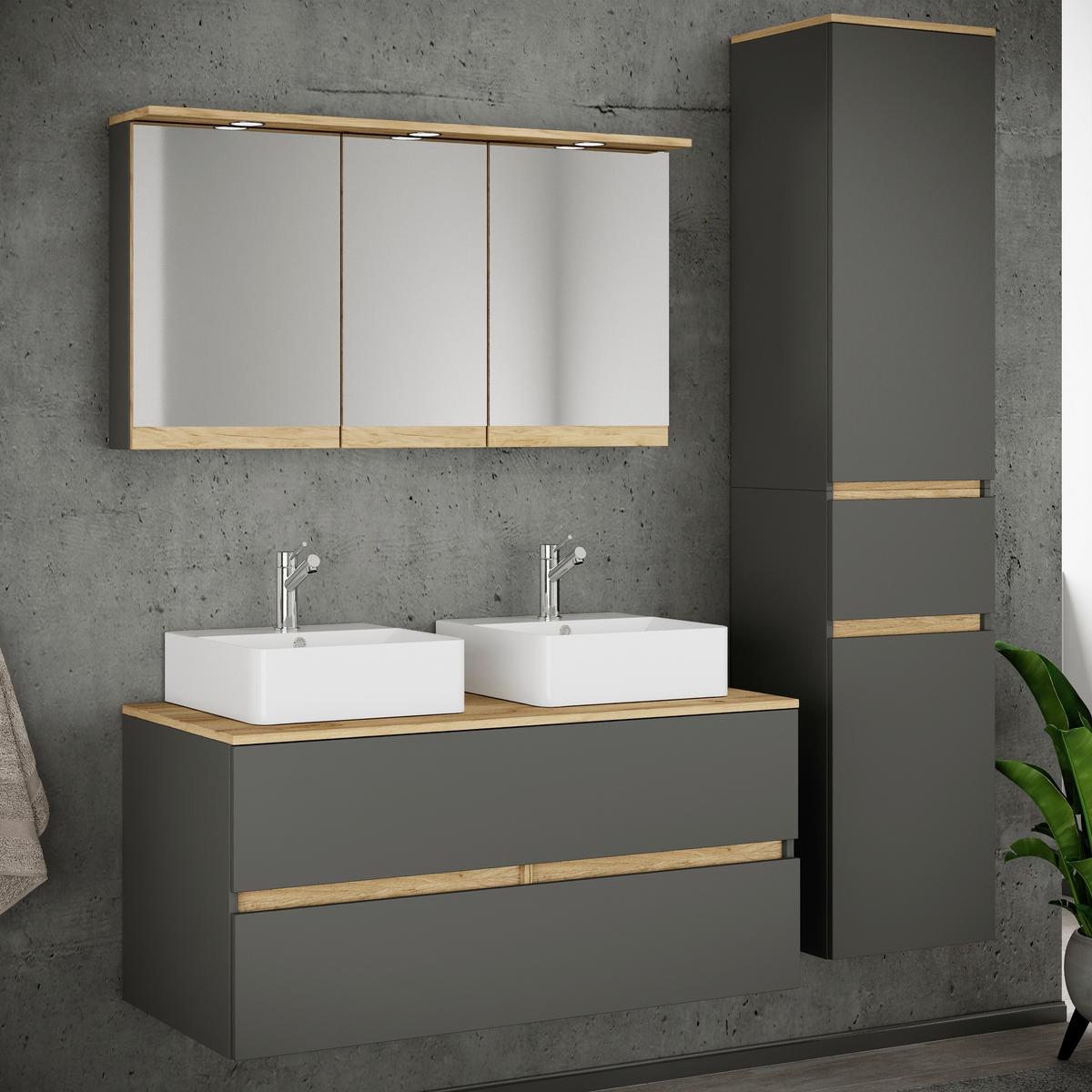 Badezimmer Cosila - Honigeiche/Weiss, Trend, Keramik/Holzwerkstoff (151cm) - MID.YOU