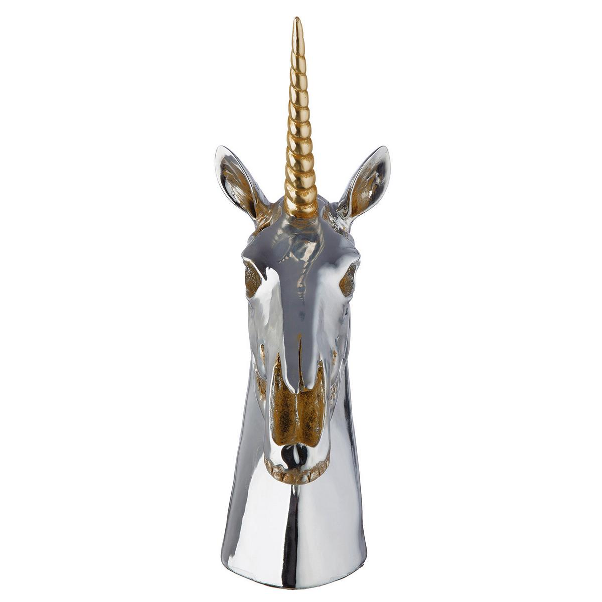 Dekoeinhorn Skulptur Aurex Silberfarben - Silberfarben, Basics, Kunststoff (18/32,5/11cm)