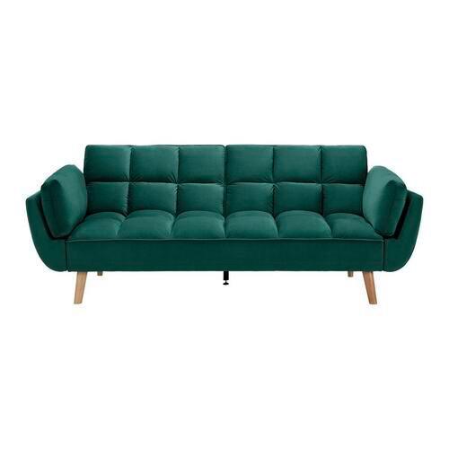 Schlafsofa Cora Grün Samt - Naturfarben/Grün, MODERN, Holz/Textil (214/92/81cm) - Bessagi Home