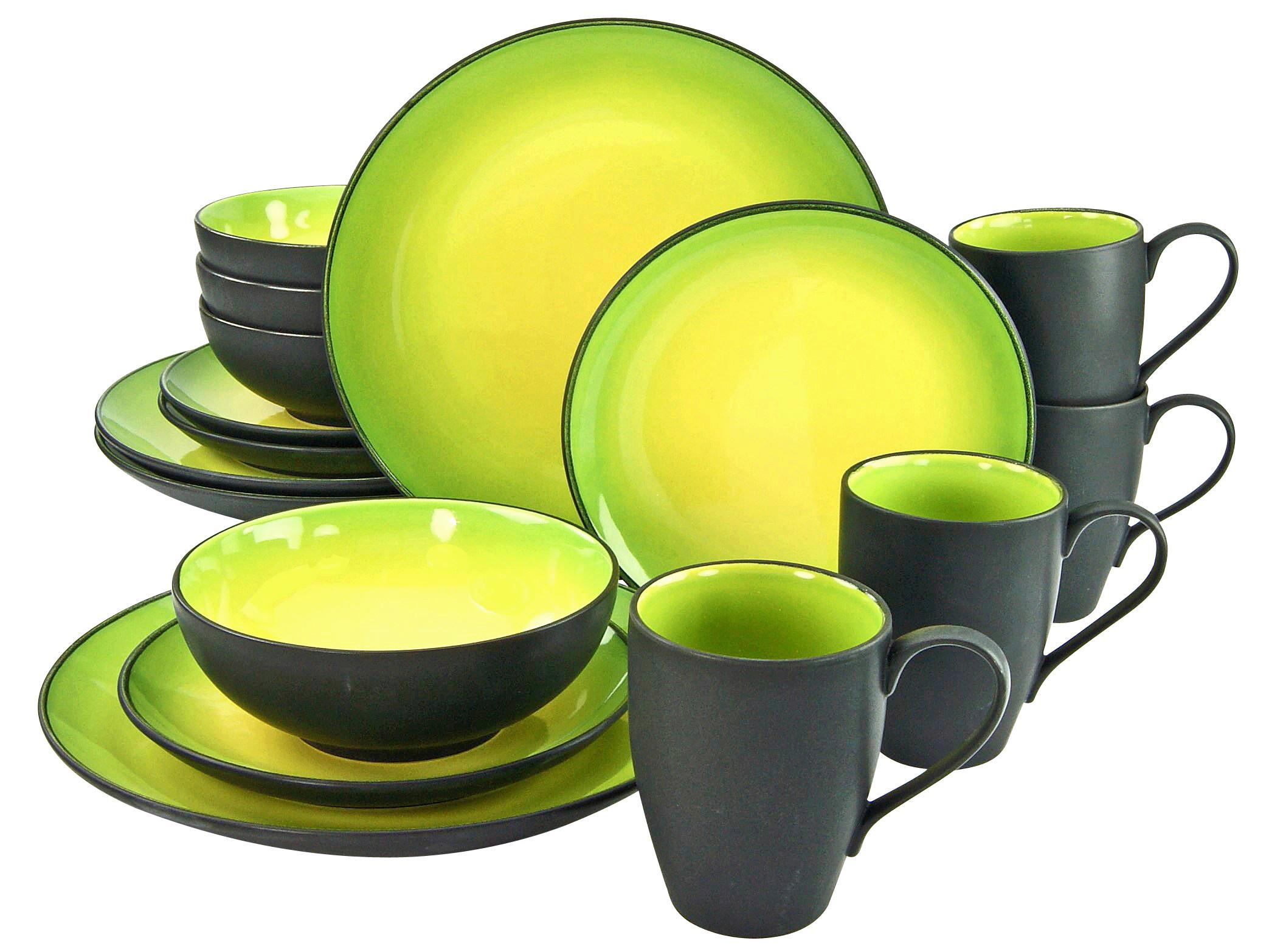 Kombiservice 20220, 16-teilig - Schwarz/Grün, Basics, Keramik - Creatable