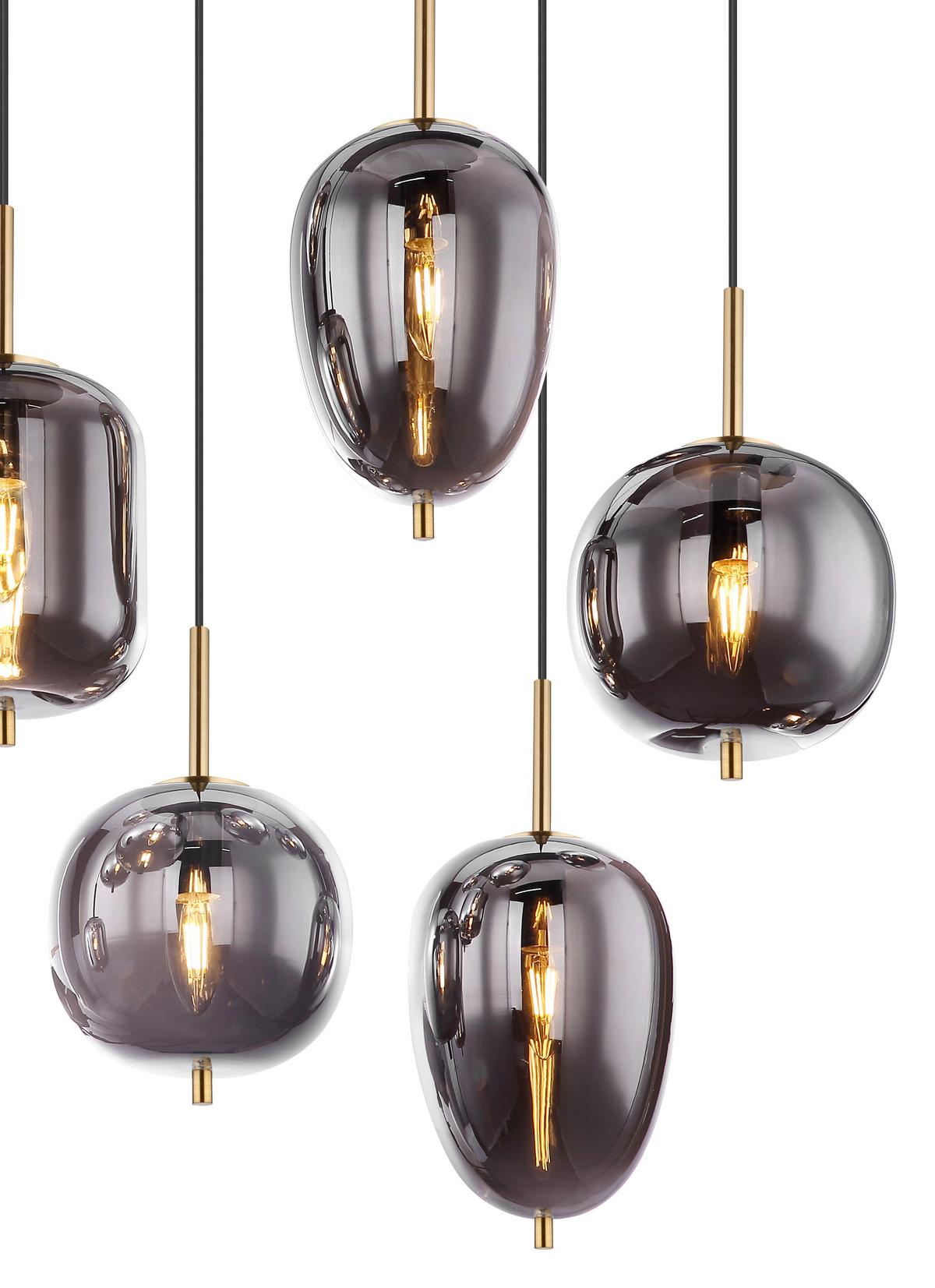 Viseča Svetilka 15345-8mm Blacky I - siva/barve medenine, Design, kovina/steklo (102,5/34/120cm) - Globo