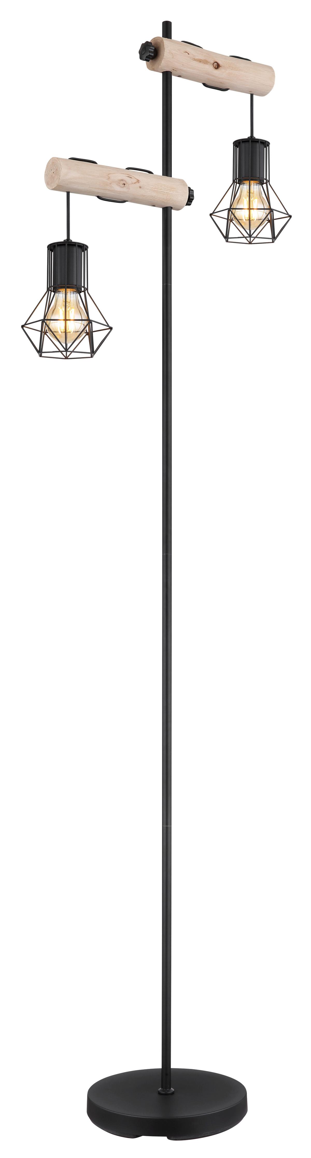 Stehleuchte Priska Naturfarben/Schwarz max. 40 W - Schwarz/Naturfarben, Natur, Holz/Metall (48/25/168cm) - Globo