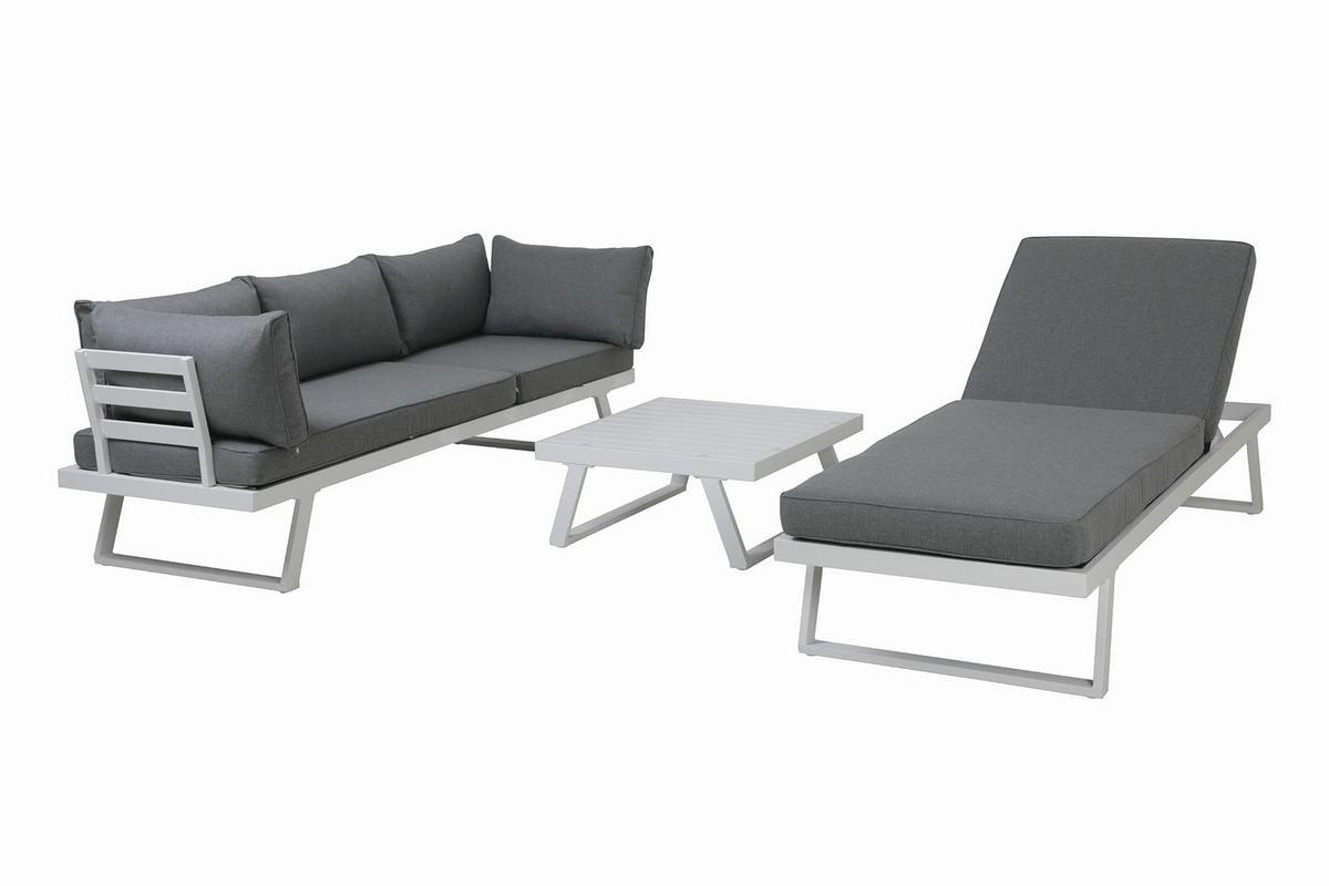 Loungegarnitur Grau/Weiß - Weiß/Grau, Design, Kunststoff/Metall - Gardenson