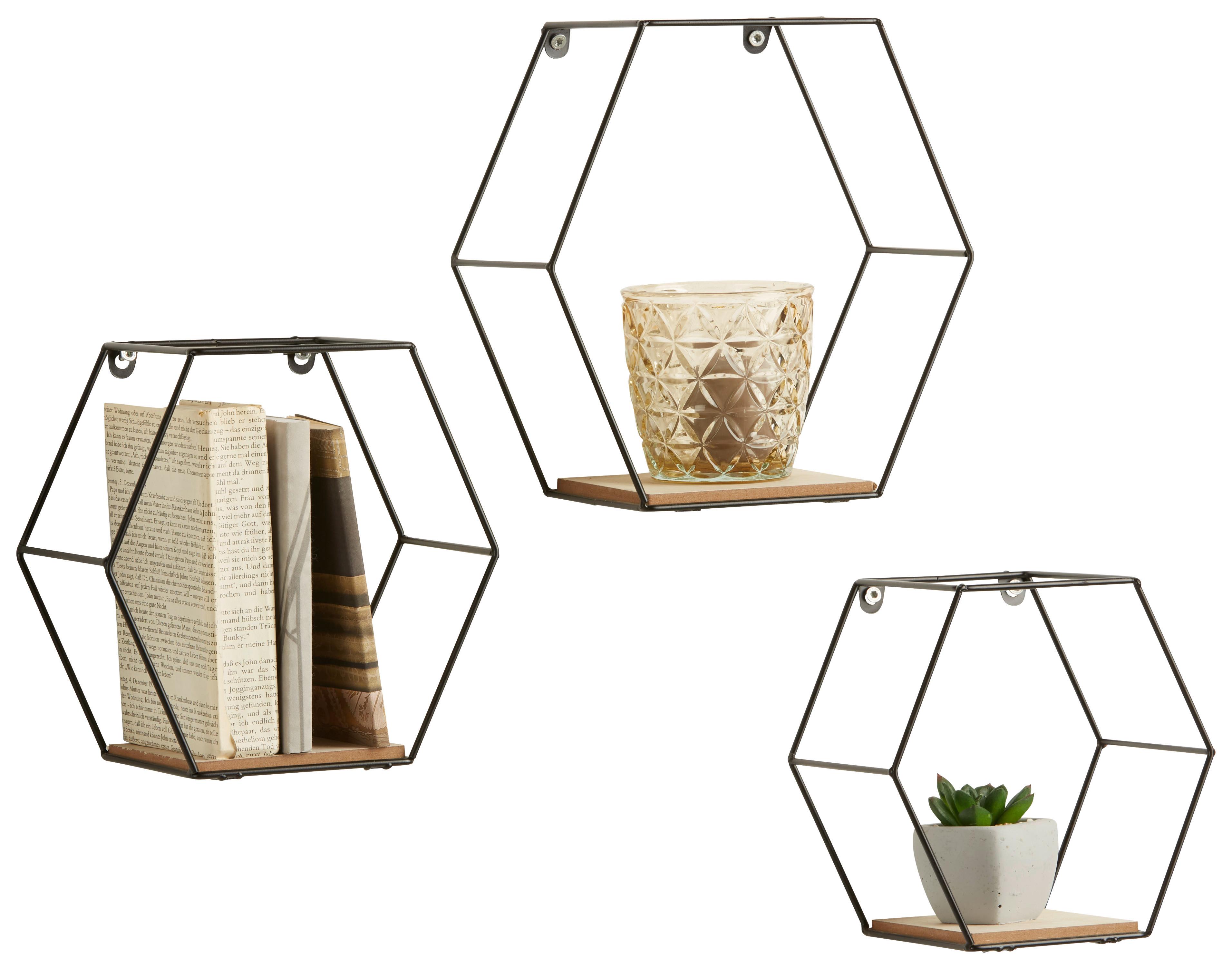 Set Stenskih Regalov Sarah -Sb- - črna, Moderno, kovina/leseni material - Modern Living