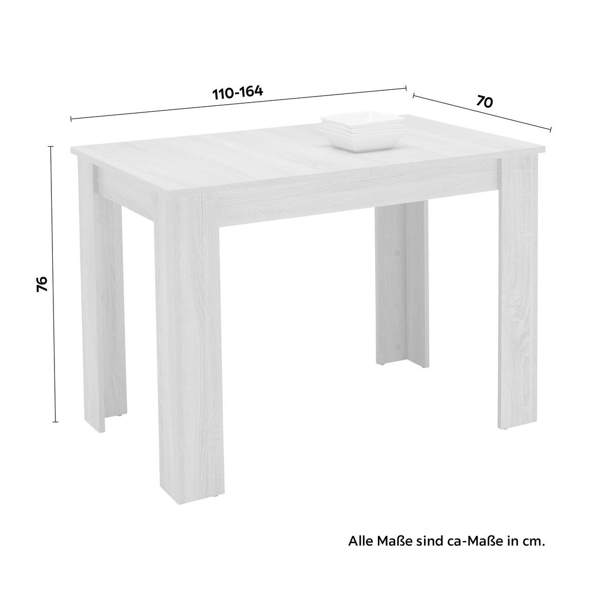 Ausziehtisch Bianca in Eiche ca. 110-164x70x76 cm - Eichefarben, Holzwerkstoff (110-164/70/76cm) - Based