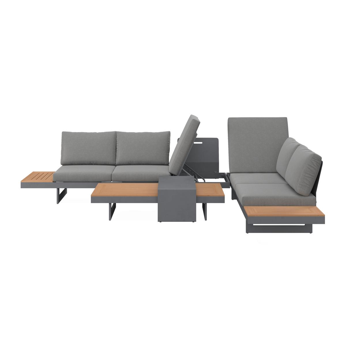Loungegarnitur Sabrina Grau Metall/Outdoorstoff +Abdeckung - Dunkelgrau/Naturfarben, MODERN, Kunststoff/Textil (232/79/78cm) - Bessagi Garden
