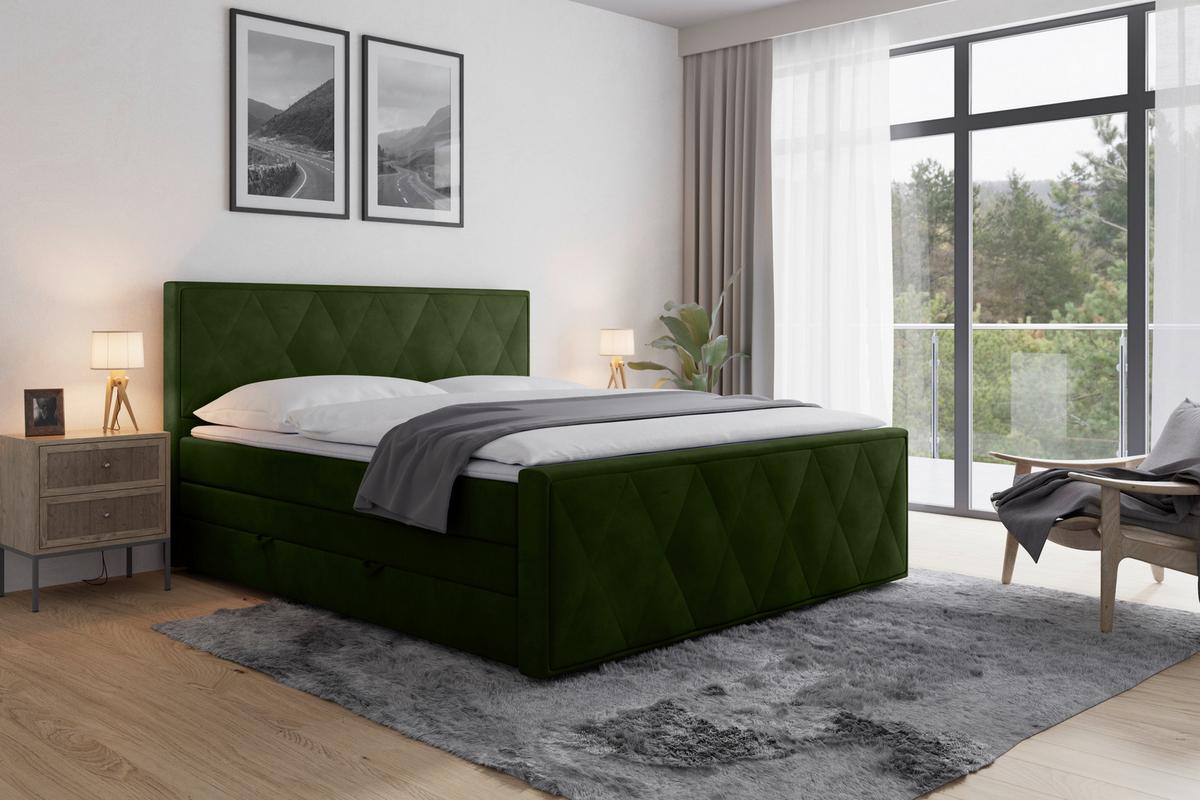 Boxspringbett Porto ca. 180x200 cm Grün - Grün, MODERN, Holz/Kunststoff (180/200cm) - MID.YOU