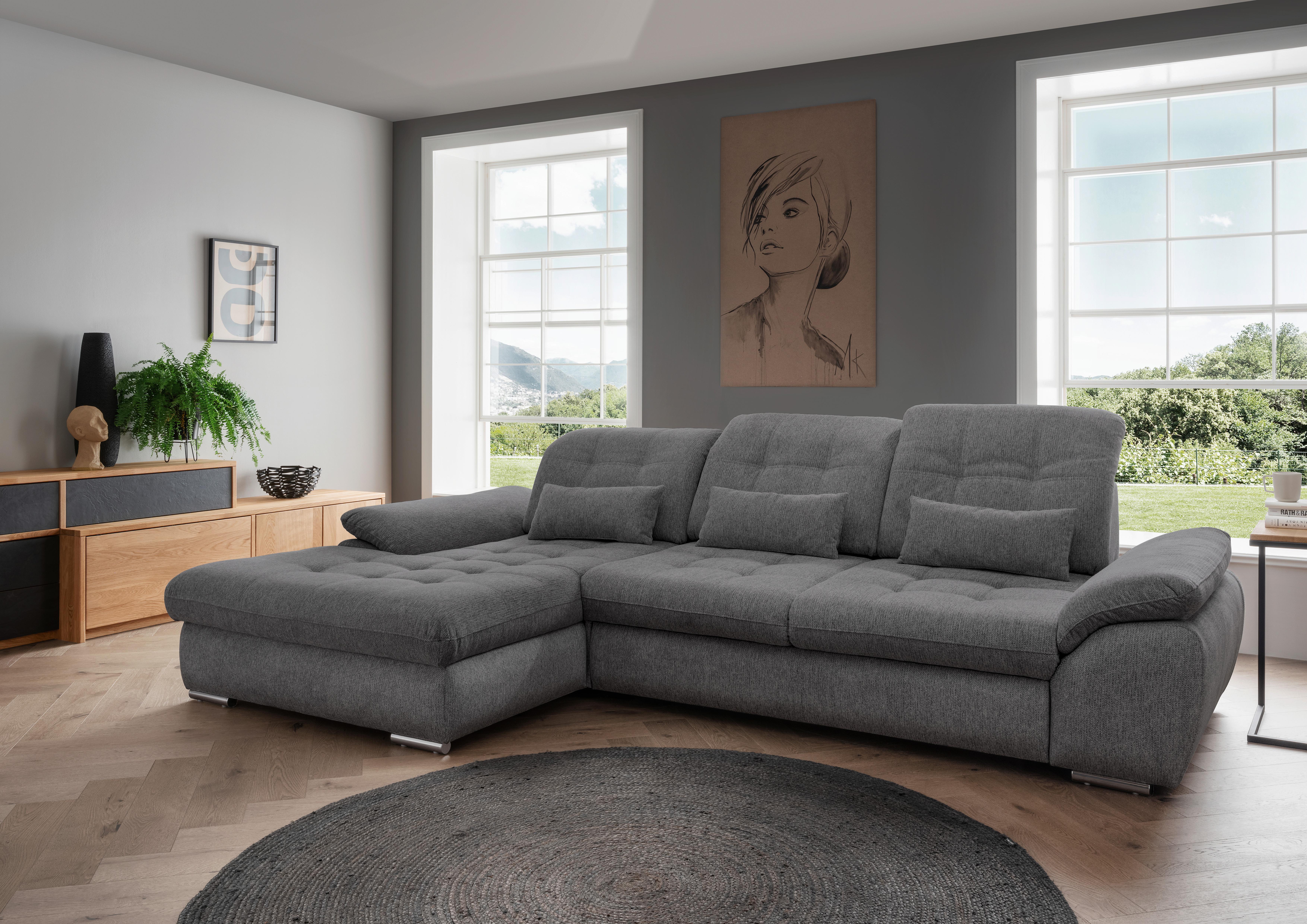 Ecksofa Rigatti mit Bettkasten ca. 184x314 cm Anthrazit - Chromfarben/Anthrazit, MODERN, Textil/Metall (184/314cm) - Livetastic