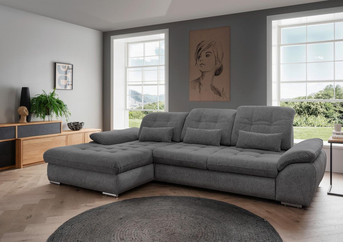 Ecksofa Rigatti mit Bettkasten ca. 184x314 cm Anthrazit - Chromfarben/Anthrazit, MODERN, Textil/Metall (184/314cm) - Livetastic