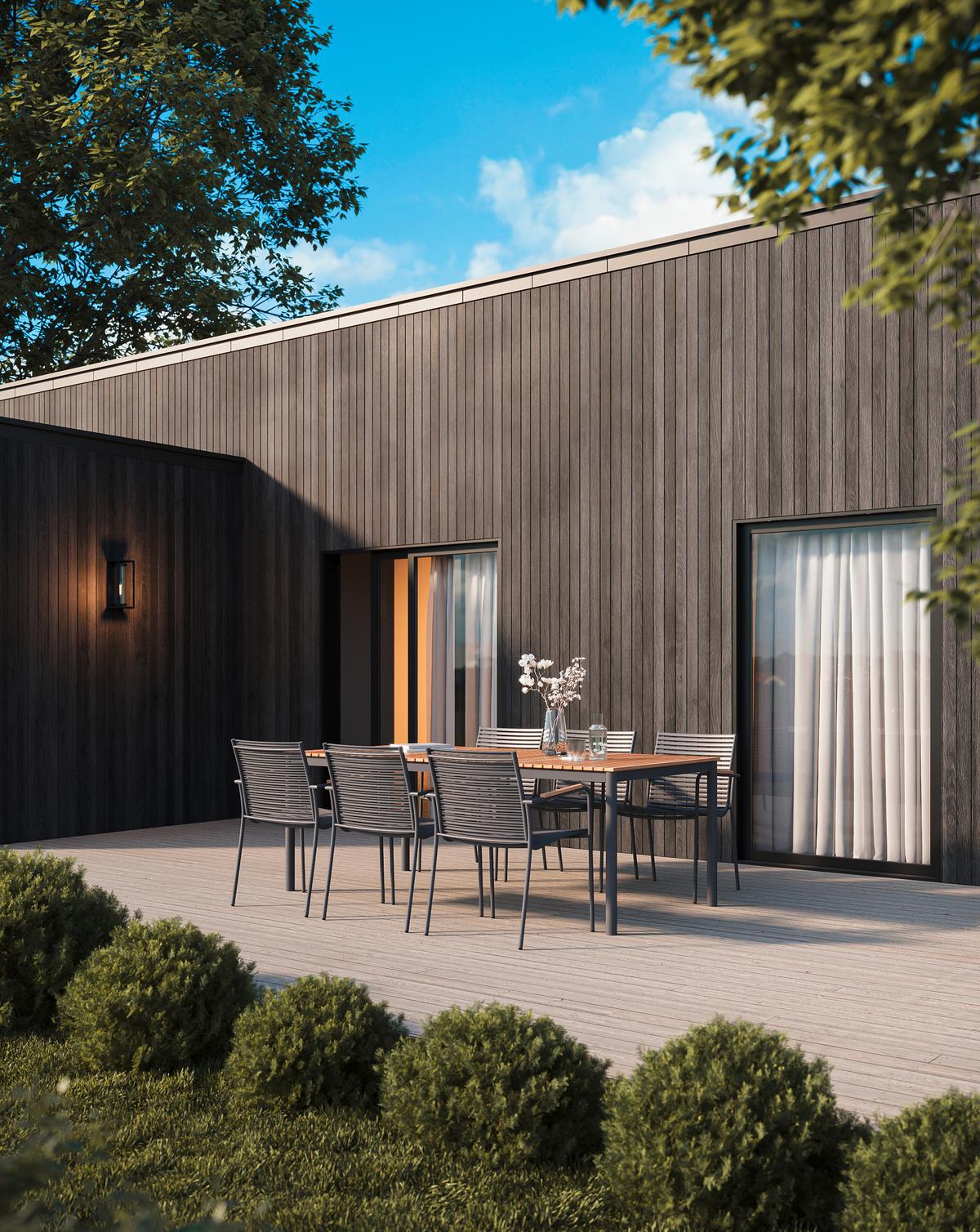 Gartentischgruppe Mood 7-tlg. Anthrazit/Teak - Anthrazit/Schwarz, Natur, Holz/Kunststoff (209/84/150cm) - Gardenson