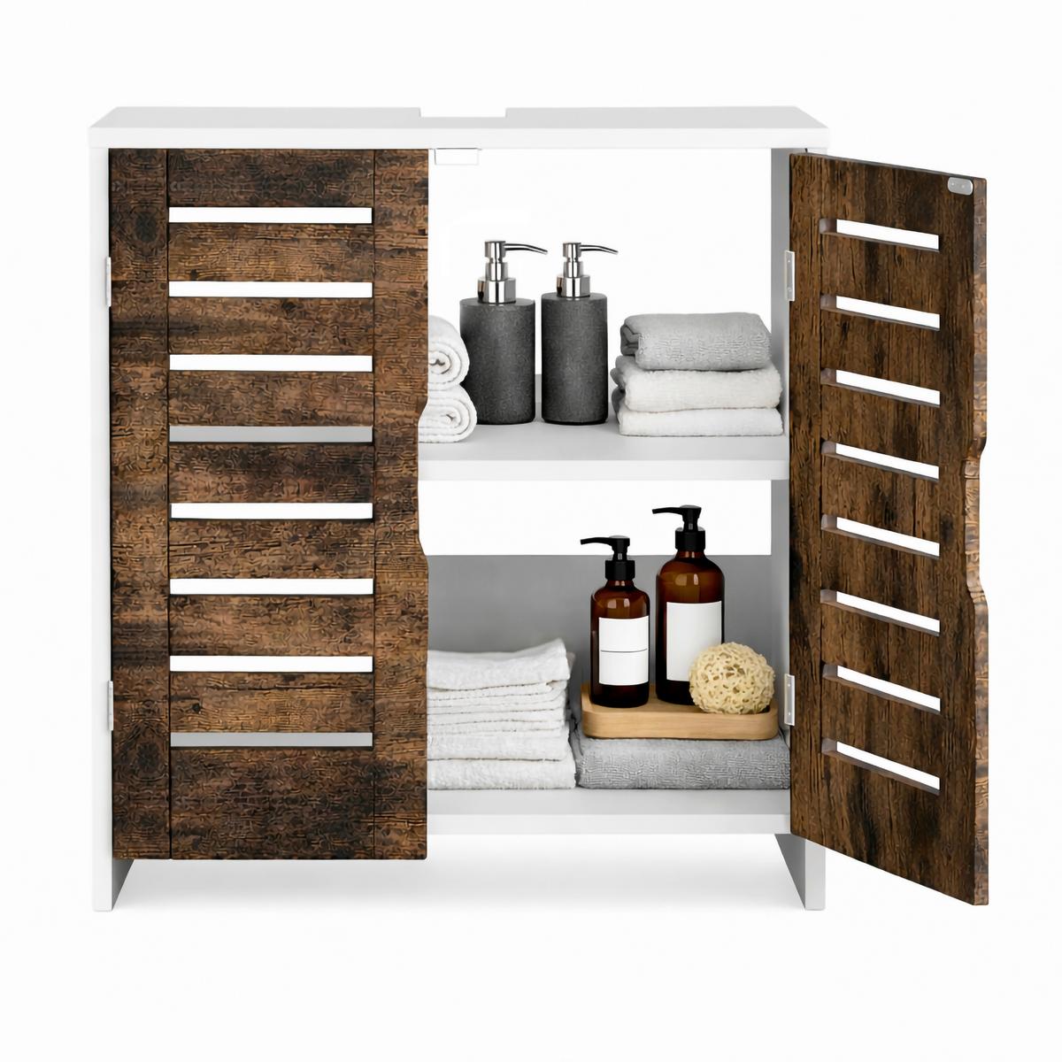 Waschbeckenunterschrank Flonali - Weiss/Eichefarben, Trend, Holzwerkstoff (60/60/29cm) - MID.YOU