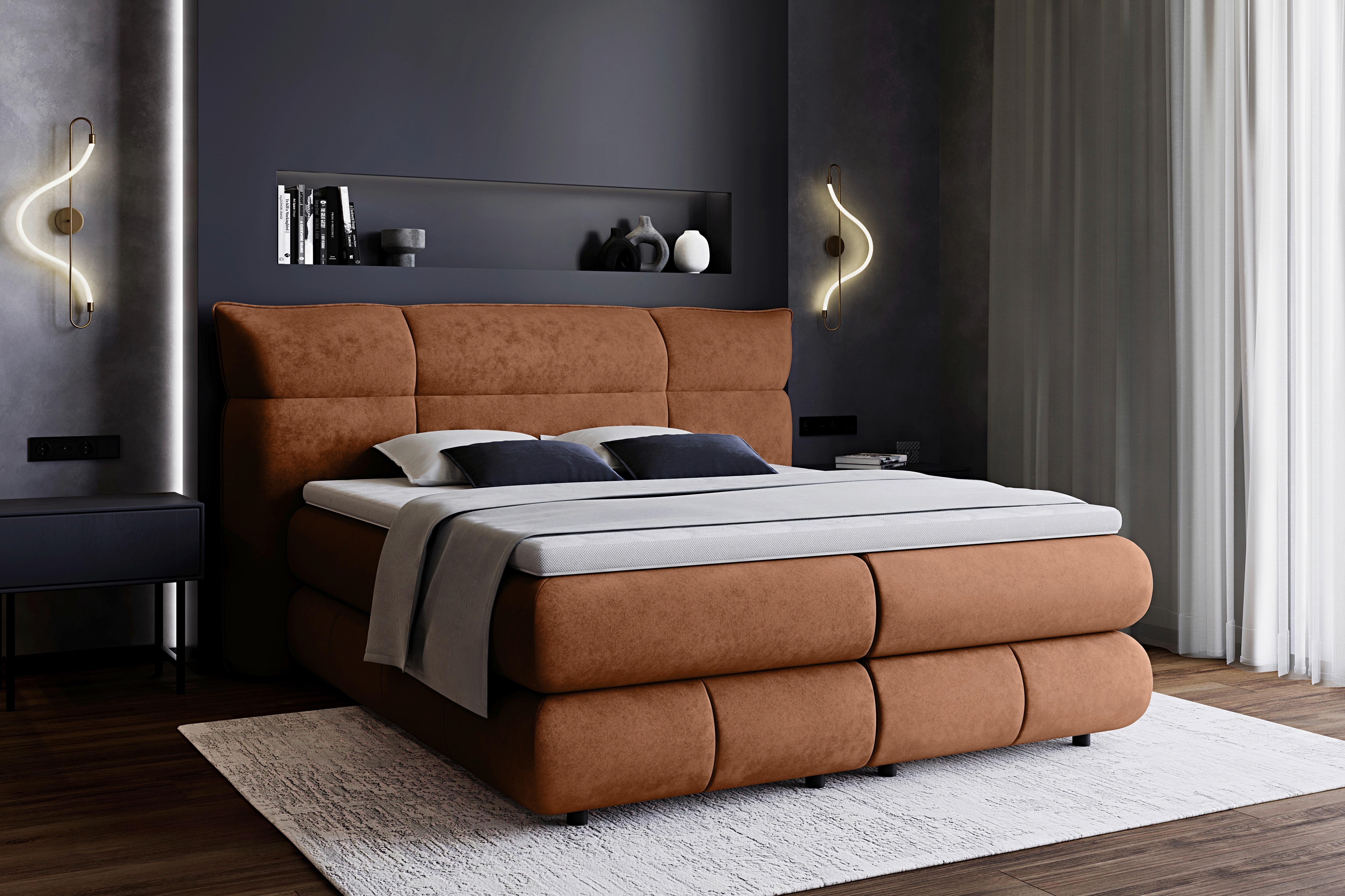 Boxspring Krevet Caramelo - bakrenaste boje/crna, Trend, tekstil/plastika (140/200cm) - Premium Living