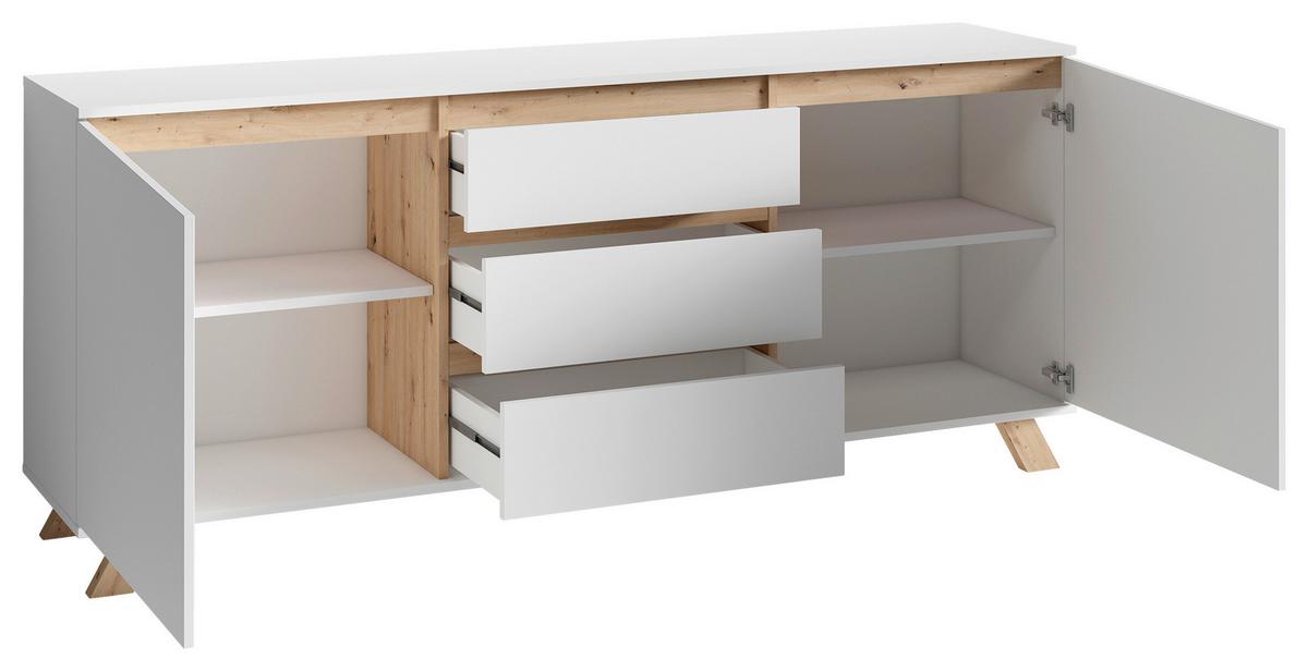 Sideboard Valentin in Weiss - Weiß/Eiche Artisan, MODERN, Holzwerkstoff (180/76/38cm) - MID.YOU