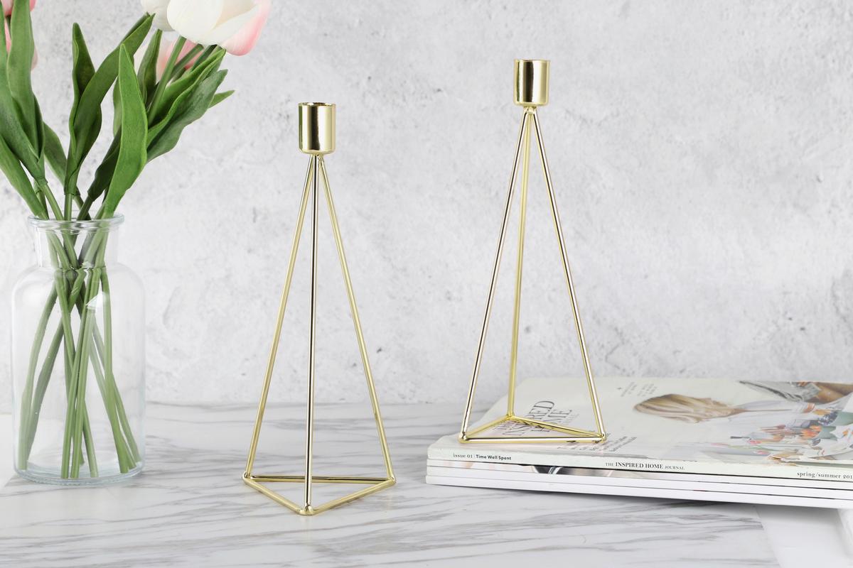 Kerzenhalter-Set Retro Design Goldfarben 2-teilig - Goldfarben, Basics, Metall (9,5/24,2cm) - Echtwerk