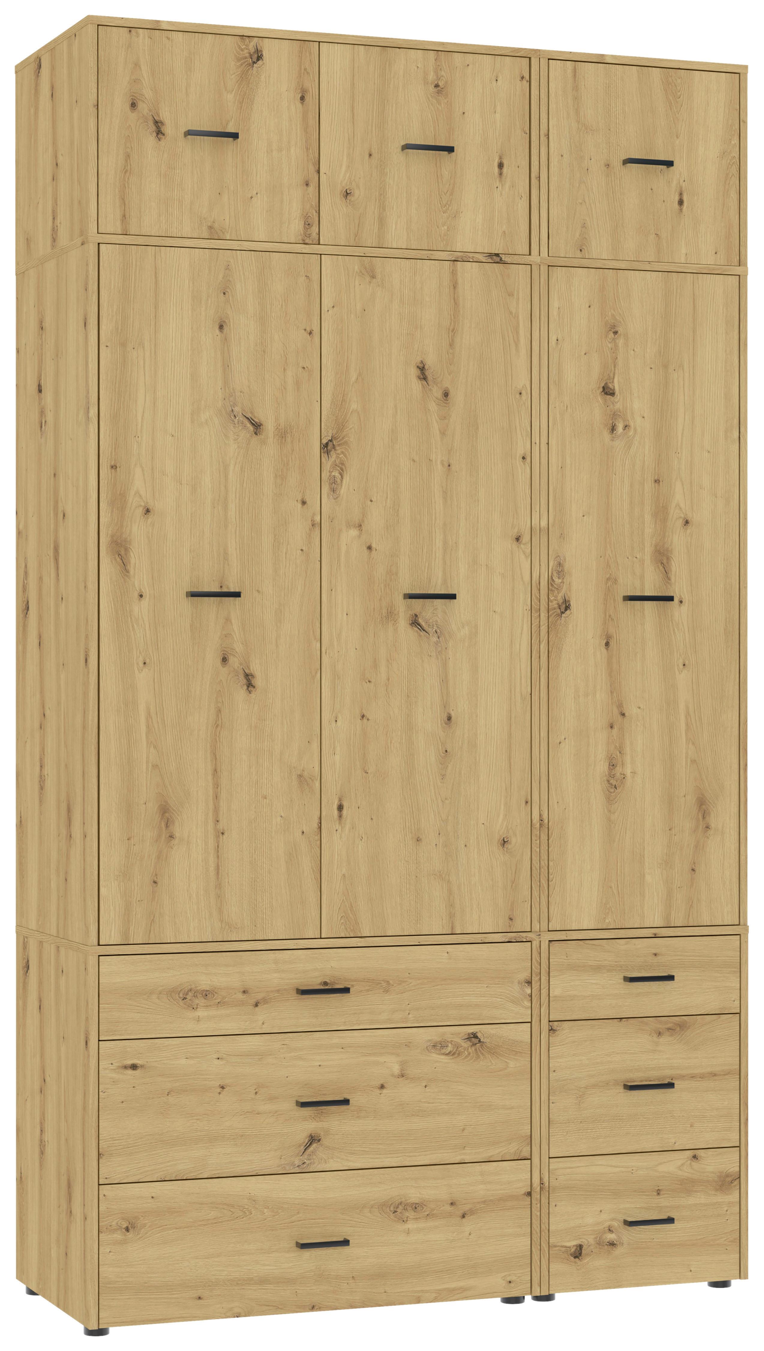 Kleiderschrank Kivo Eiche Artisan - Schwarz/Eiche Artisan, Basics, Holzwerkstoff/Kunststoff (135/239,40/52,1cm) - Based