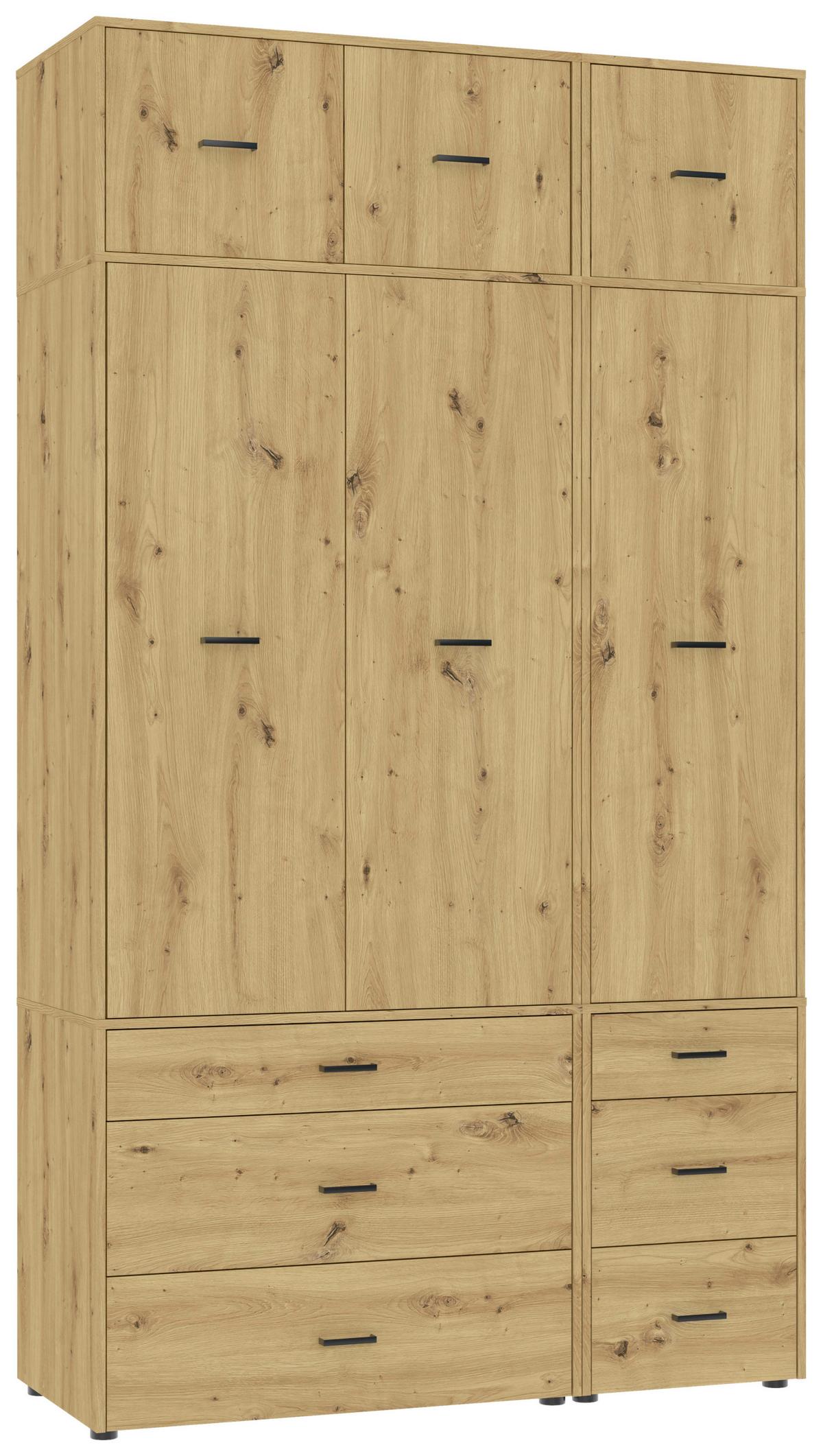 Kleiderschrank Kivo Eiche Artisan - Schwarz/Eiche Artisan, Basics, Holzwerkstoff/Kunststoff (135/239,40/52,1cm) - Based