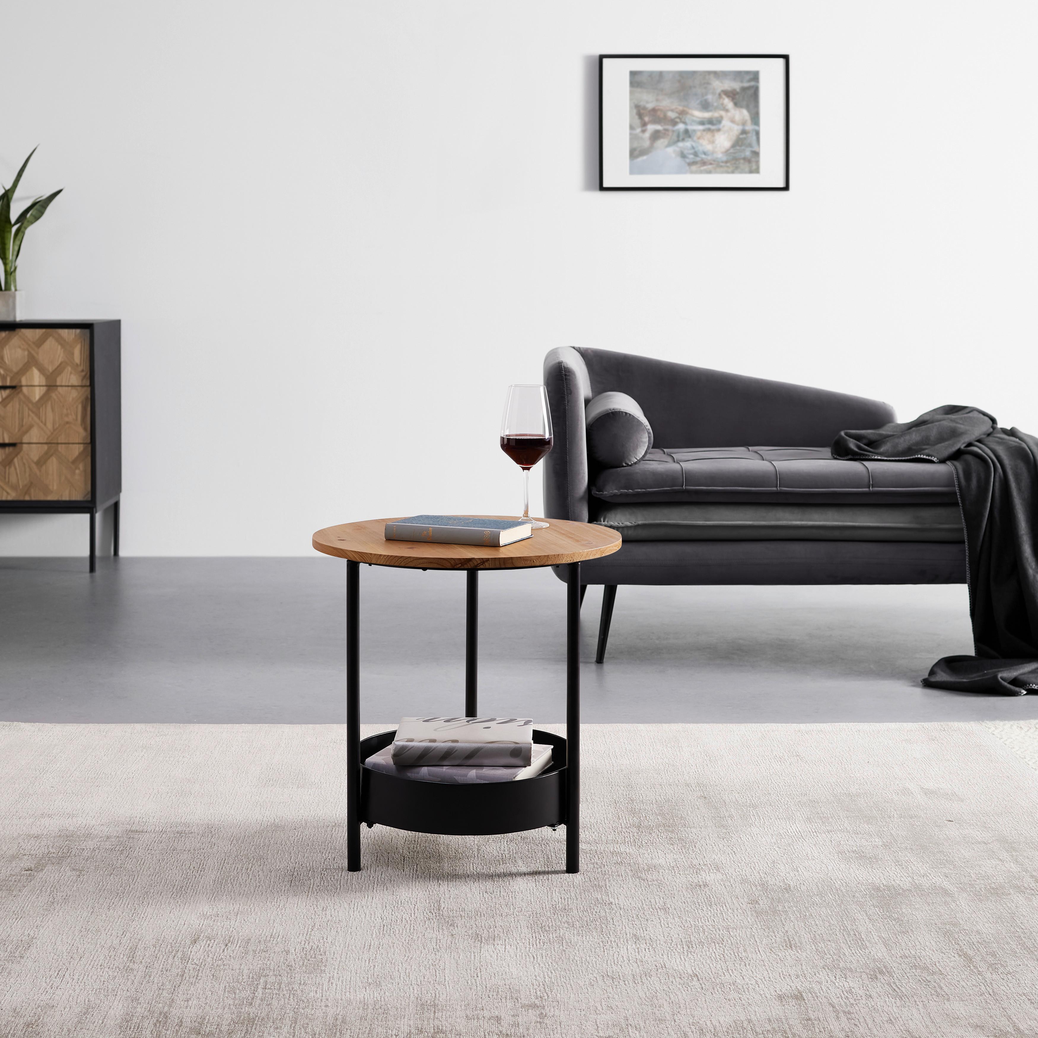 Beistelltisch Ketty Naturfarben Eiche Rund - Schwarz/Naturfarben, MODERN, Holz/Metall (51/51/50cm) - Bessagi Home