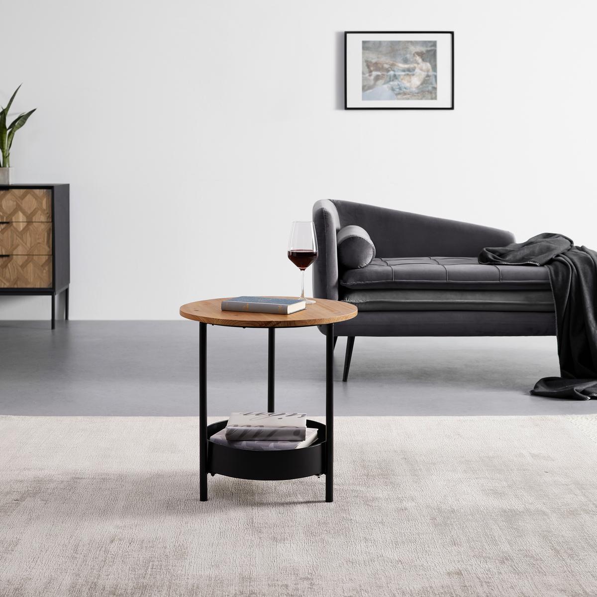 Beistelltisch Ketty Naturfarben Eiche Rund - Schwarz/Naturfarben, MODERN, Holz/Metall (51/51/50cm) - Bessagi Home