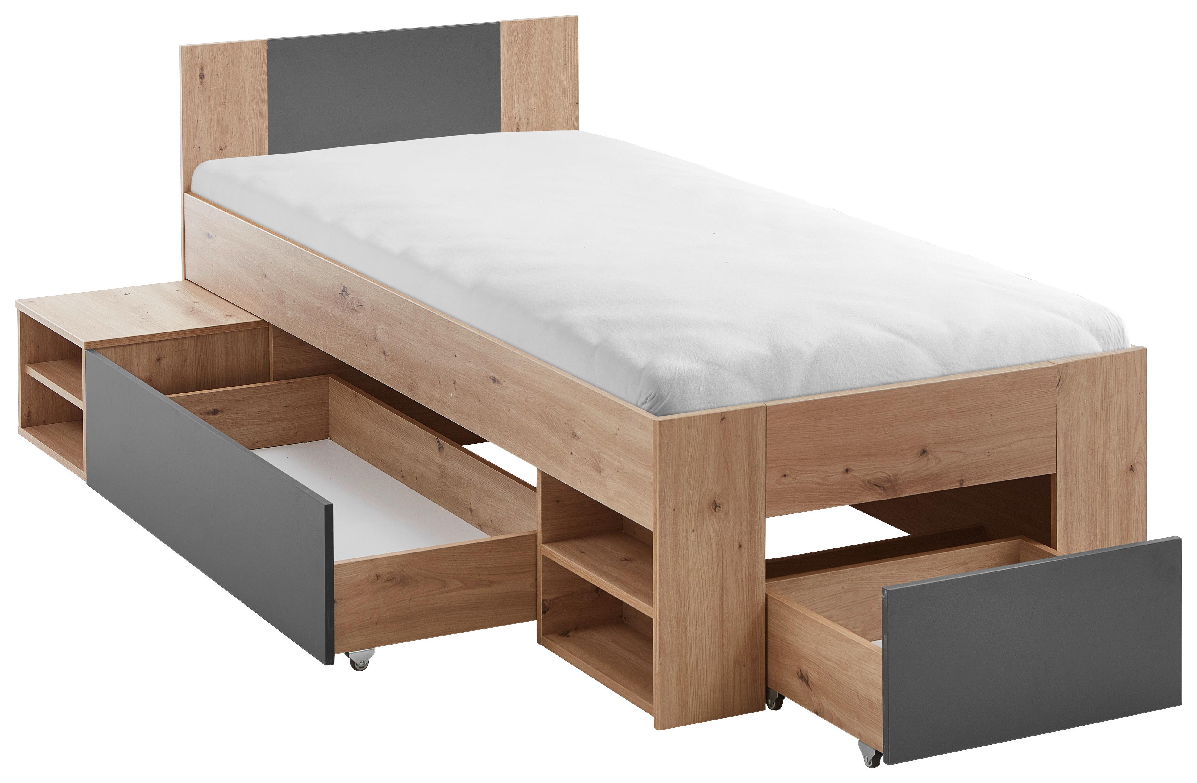 SÄNG AZURRO 2-90 - ek Artisan/antracit, Modern, trämaterial (90/200cm) - Mömax