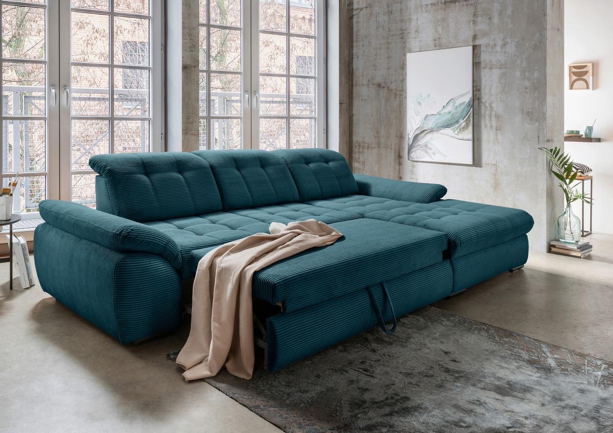 Ecksofa mit Bettkasten Rigatti ca. 314x184 cm Petrol - Petrol/Schwarz, MODERN, Textil/Metall (314/184cm) - Livetastic