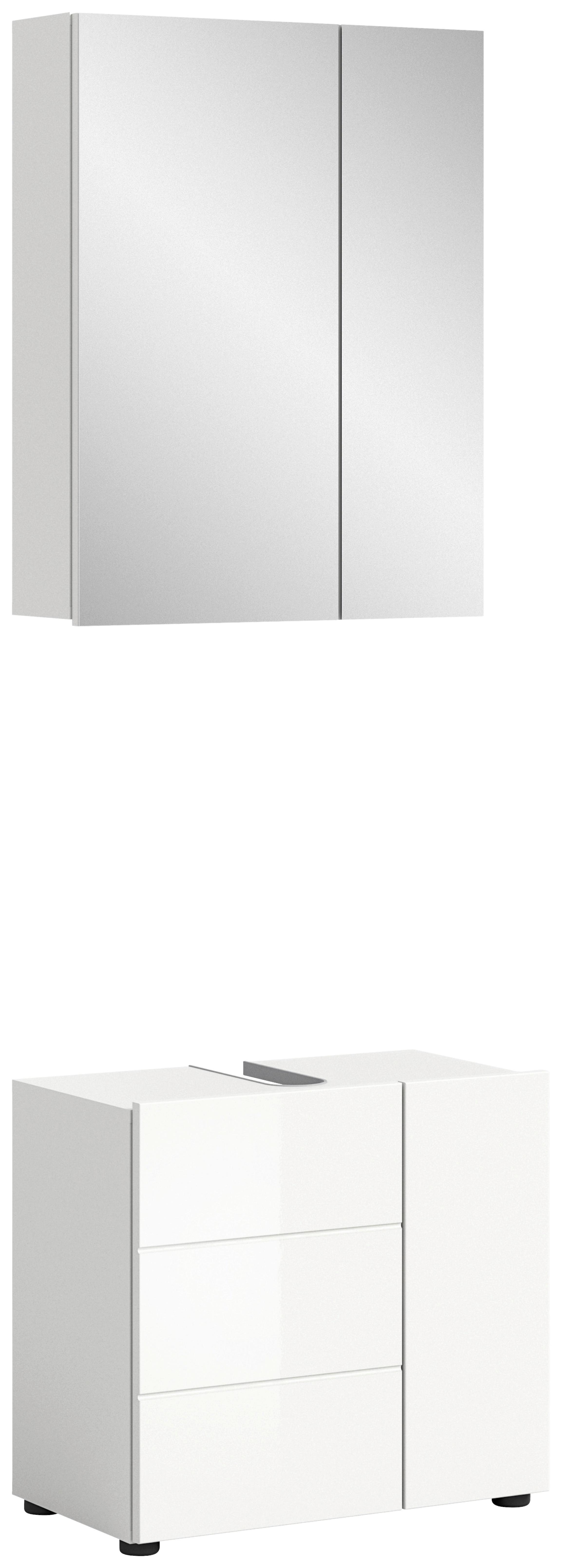 Badezimmer Vira 2-tlg. ca. 60 cm Weiß - Weiß Hochglanz/Schwarz, MODERN, Holzwerkstoff/Kunststoff (60cm) - MID.YOU