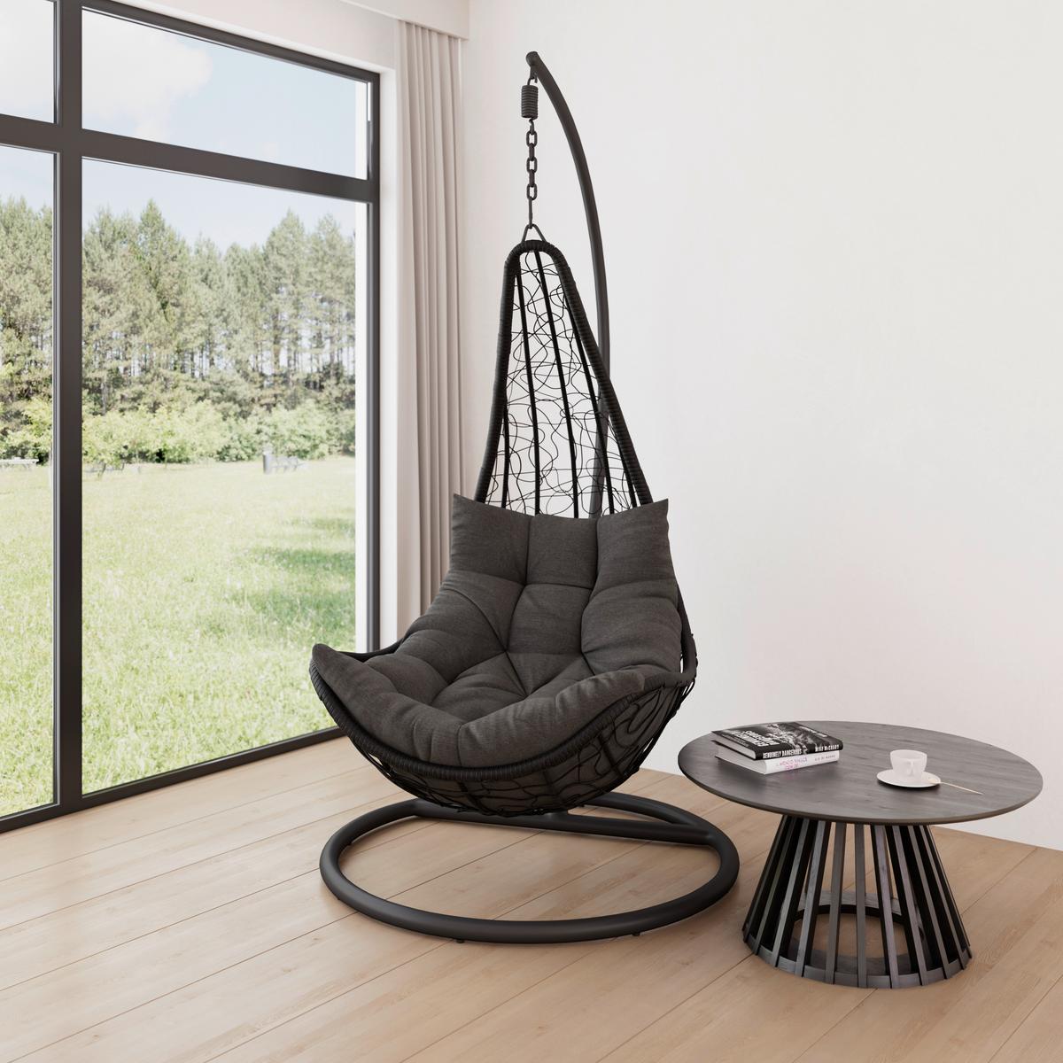 Függőfotel Rosi - sötétszürke, Modern, műanyag/textil (95/196/96cm) - Bessagi Garden