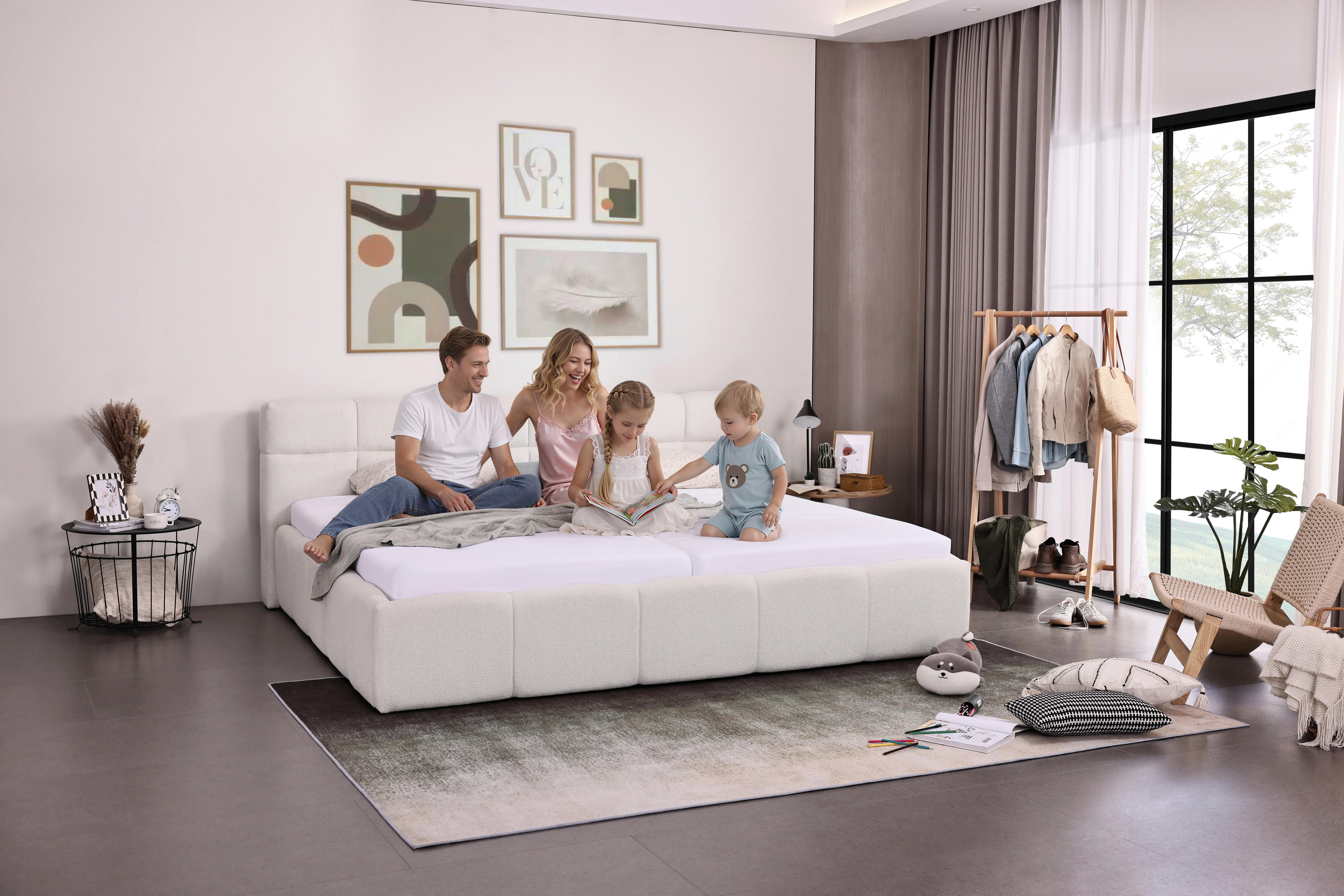 STOPPAD SÄNG ASCONA -EXKLUSIV- -BASED- - svart/cremefärgad, Klassisk, textil/plast (240/200cm) - Based