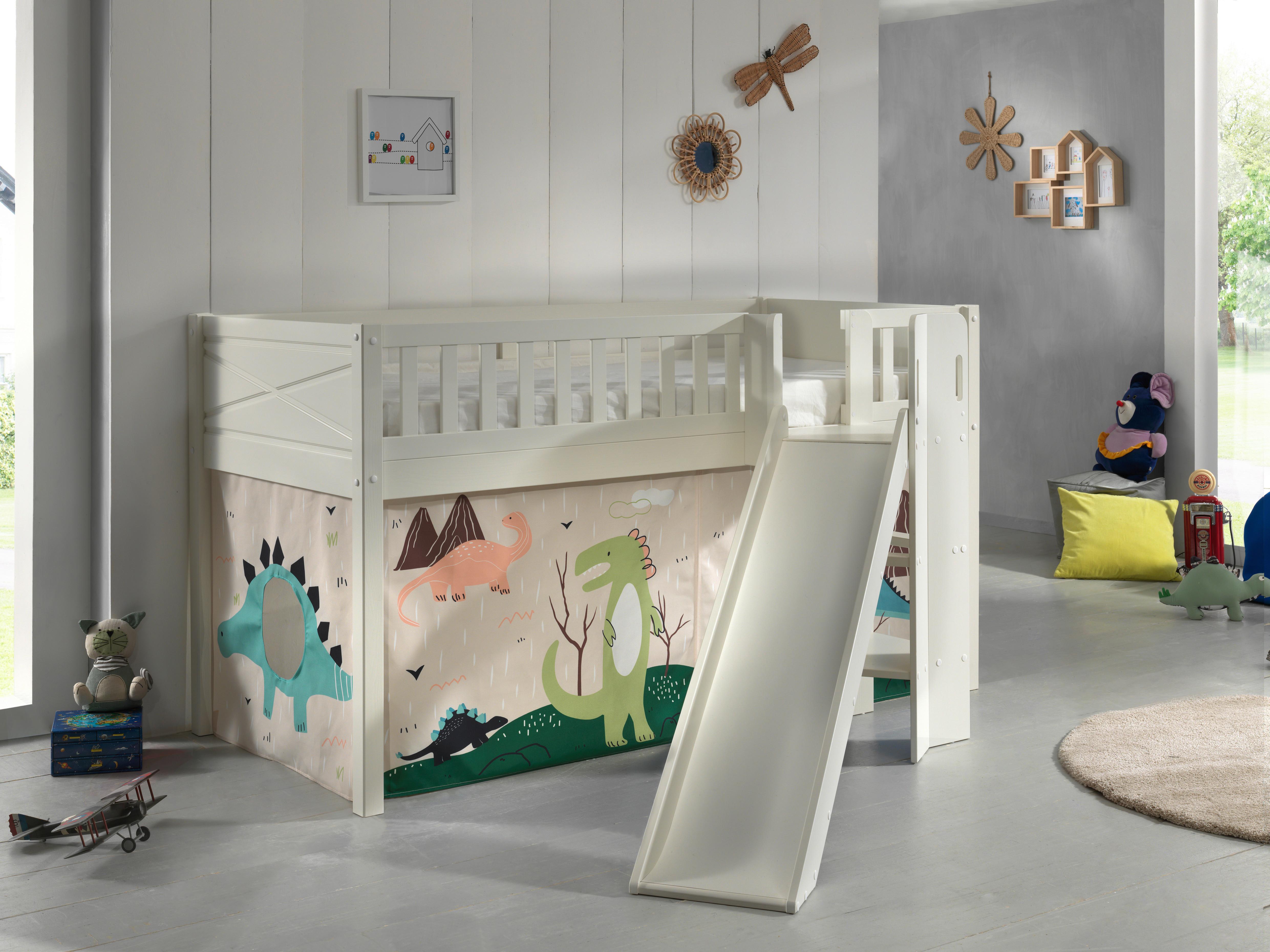 Spielbett Scott Dino ca. 90x200 cm Kiefer Weiß - Naturfarben/Weiß, ROMANTIK / LANDHAUS, Holz (90/200cm) - Vipack