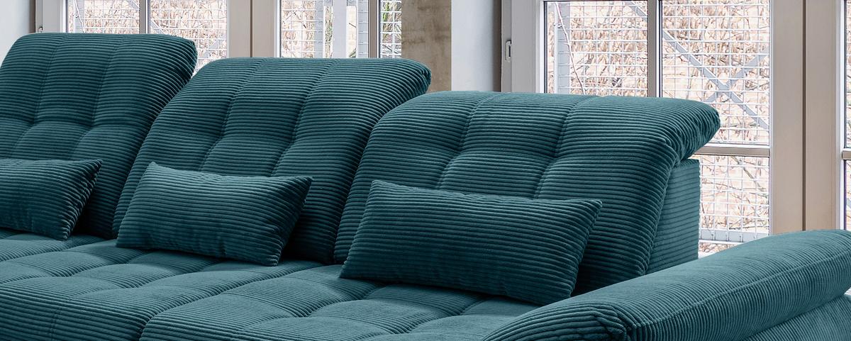 Ecksofa mit Bettkasten Rigatti ca. 184x314 cm Petrol - Petrol/Schwarz, MODERN, Textil/Metall (184/314cm) - Livetastic