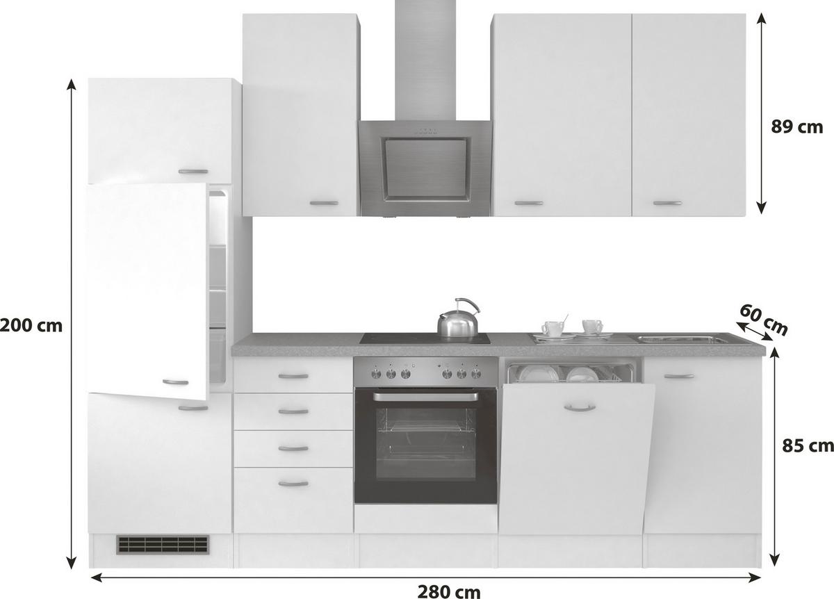 Küchenblock "Wito" , Weiß - Edelstahlfarben/Hellgrau, MODERN, Holzwerkstoff/Kunststoff (280cm) - FlexWell