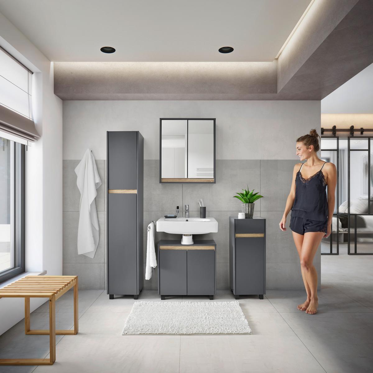 SZAFKA DOLNA MASSIMO - kolor srebrny/ciemnoszary, Modern, tworzywo sztuczne (33/85/30cm) - Bessagi Home
