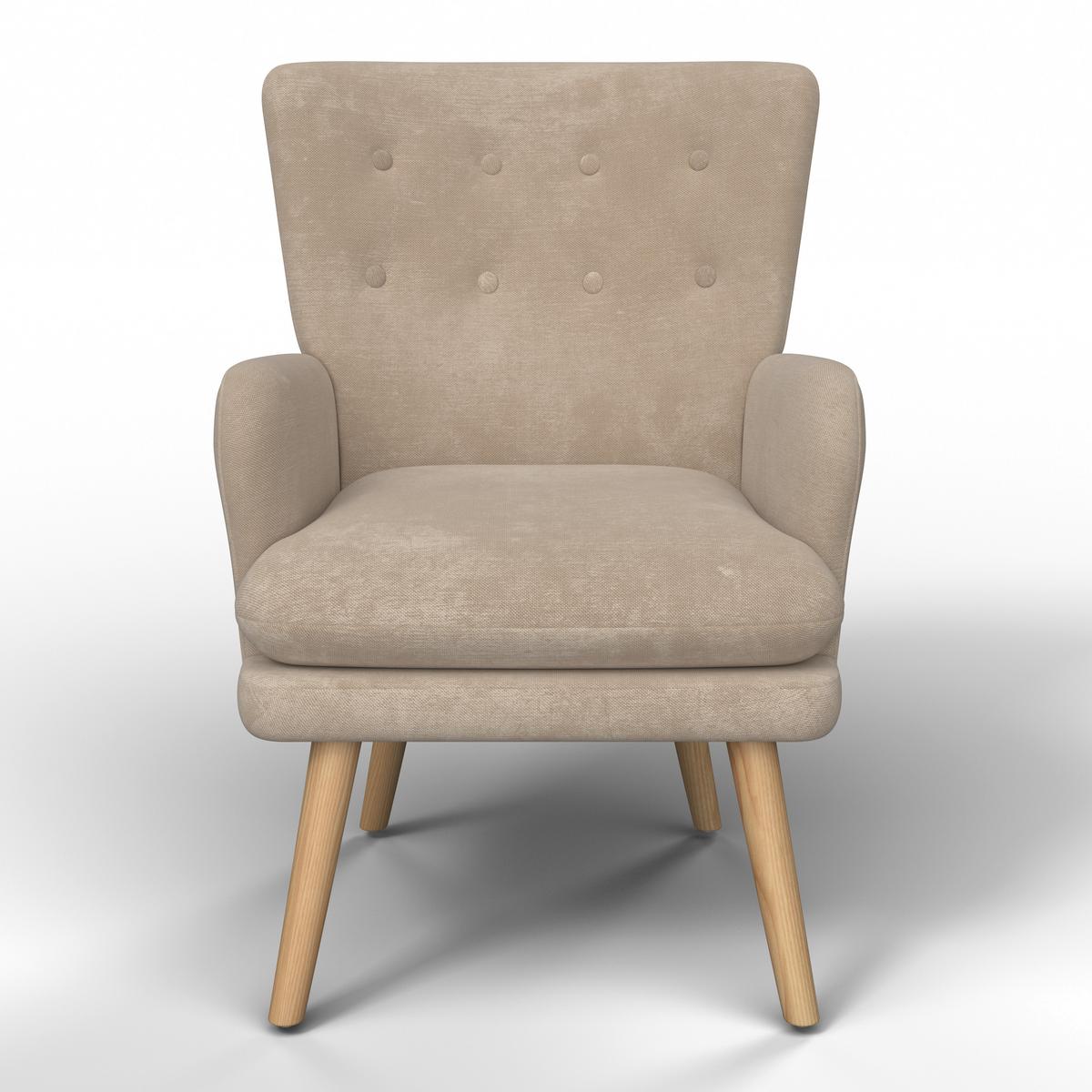 Ohrensessel Stanka Beige Webstoff - Sandfarben/Naturfarben, MODERN, Holz/Textil (67/91/72cm) - Bessagi Home