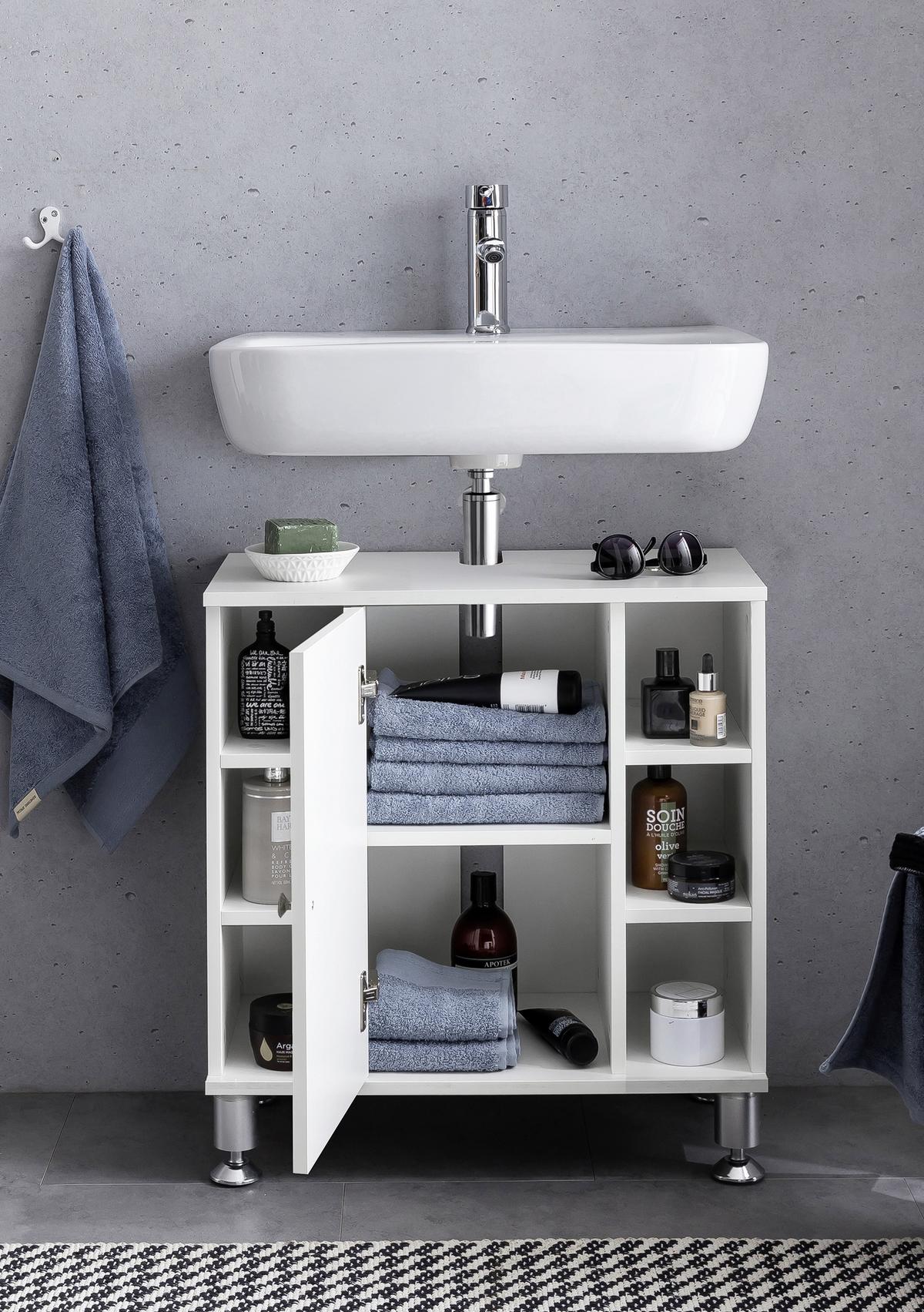 Omarica Za Pod Umivalnik Wl5.752 - bela/barve aluminija, Basics, leseni material (60/64/32cm) - MID.YOU