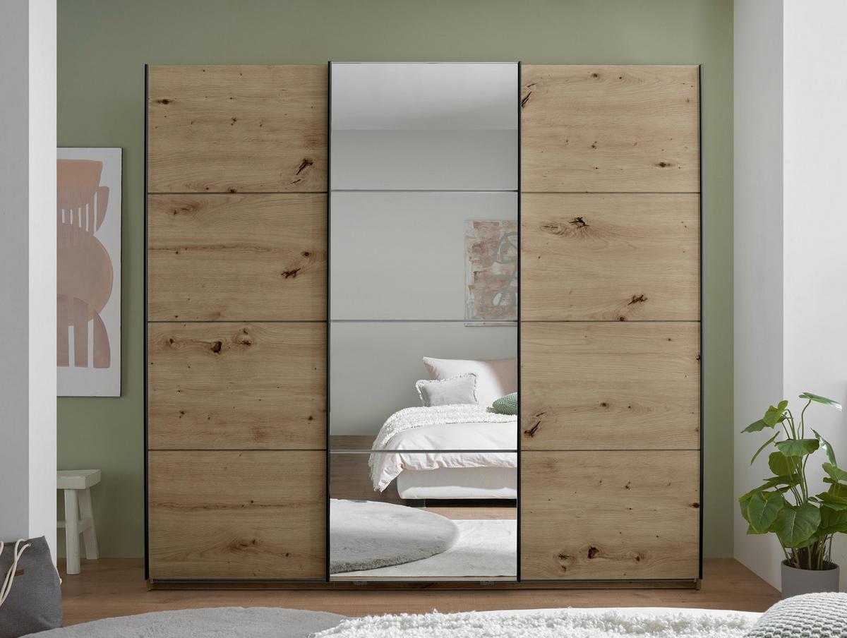 Dulap cu uși culisante CARANO - stejar Artisan, Konventionell, sticlă/material pe bază de lemn (215/204/63cm) - Modern Living