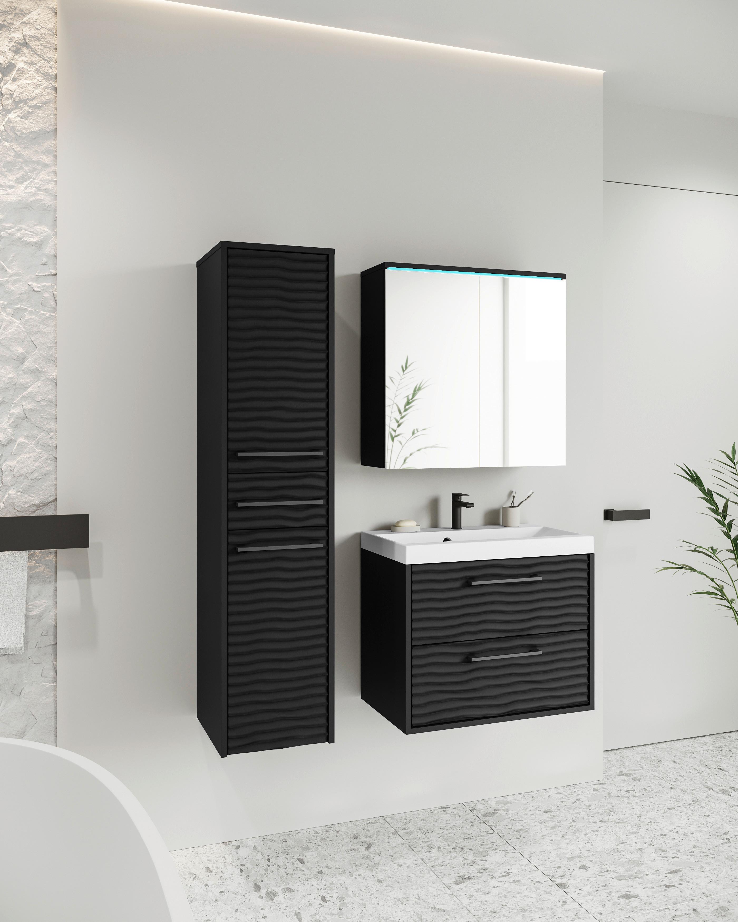 Badezimmer Toronto 4-tlg. ca. 90 cm inkl. LED Schwarz - Schwarz/Weiß, LIFESTYLE, Keramik/Holzwerkstoff (90cm) - P & B