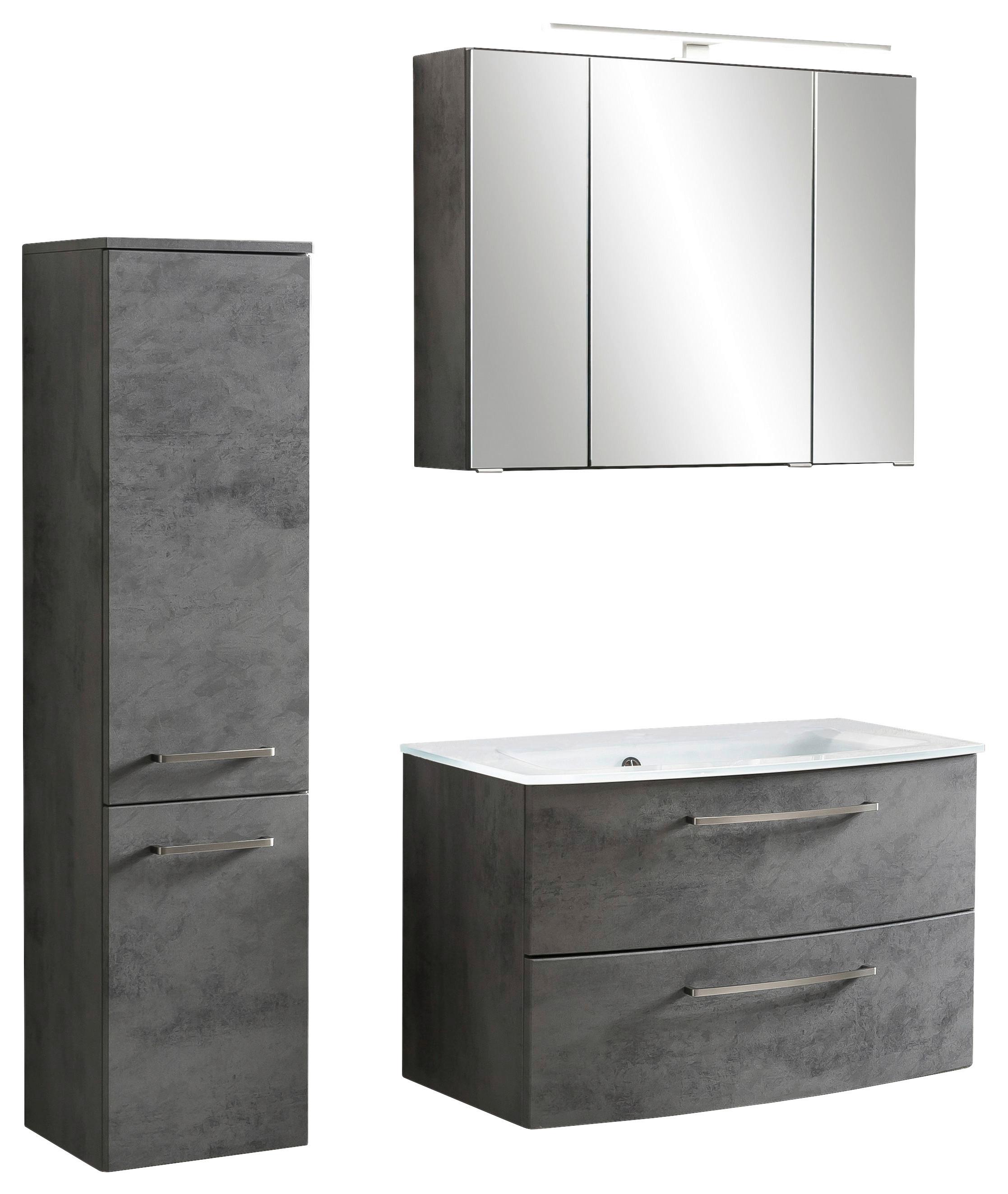 Badezimmer ''Stockholm'', Grau/Weiß - Dunkelgrau/Weiß, KONVENTIONELL, Glas/Holzwerkstoff (110cm) - Held