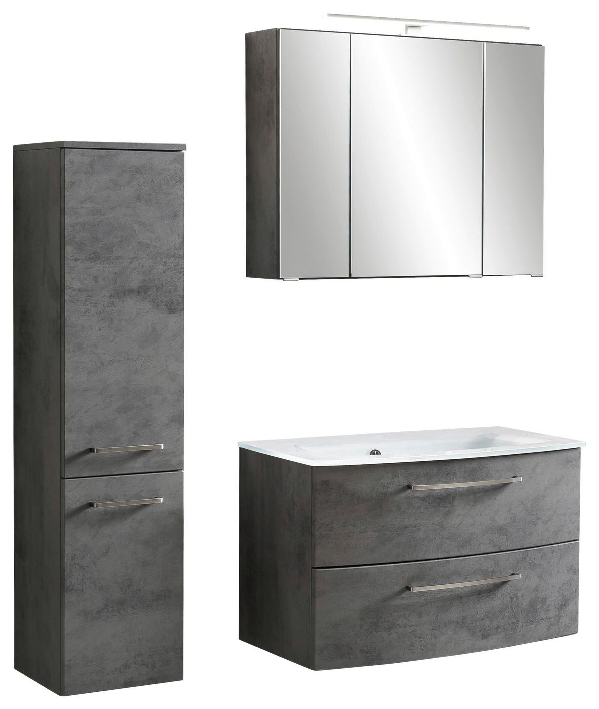 Badezimmer ''Stockholm'', Grau/Weiß - Dunkelgrau/Weiß, KONVENTIONELL, Glas/Holzwerkstoff (110cm) - Held