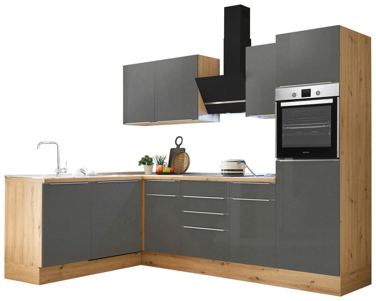 Eckküche Marleen mit Geräten Grau/Eiche ca. 280x170 cm - Anthrazit/Alufarben, LIFESTYLE, Holzwerkstoff/Kunststoff (280/170cm) - Respekta
