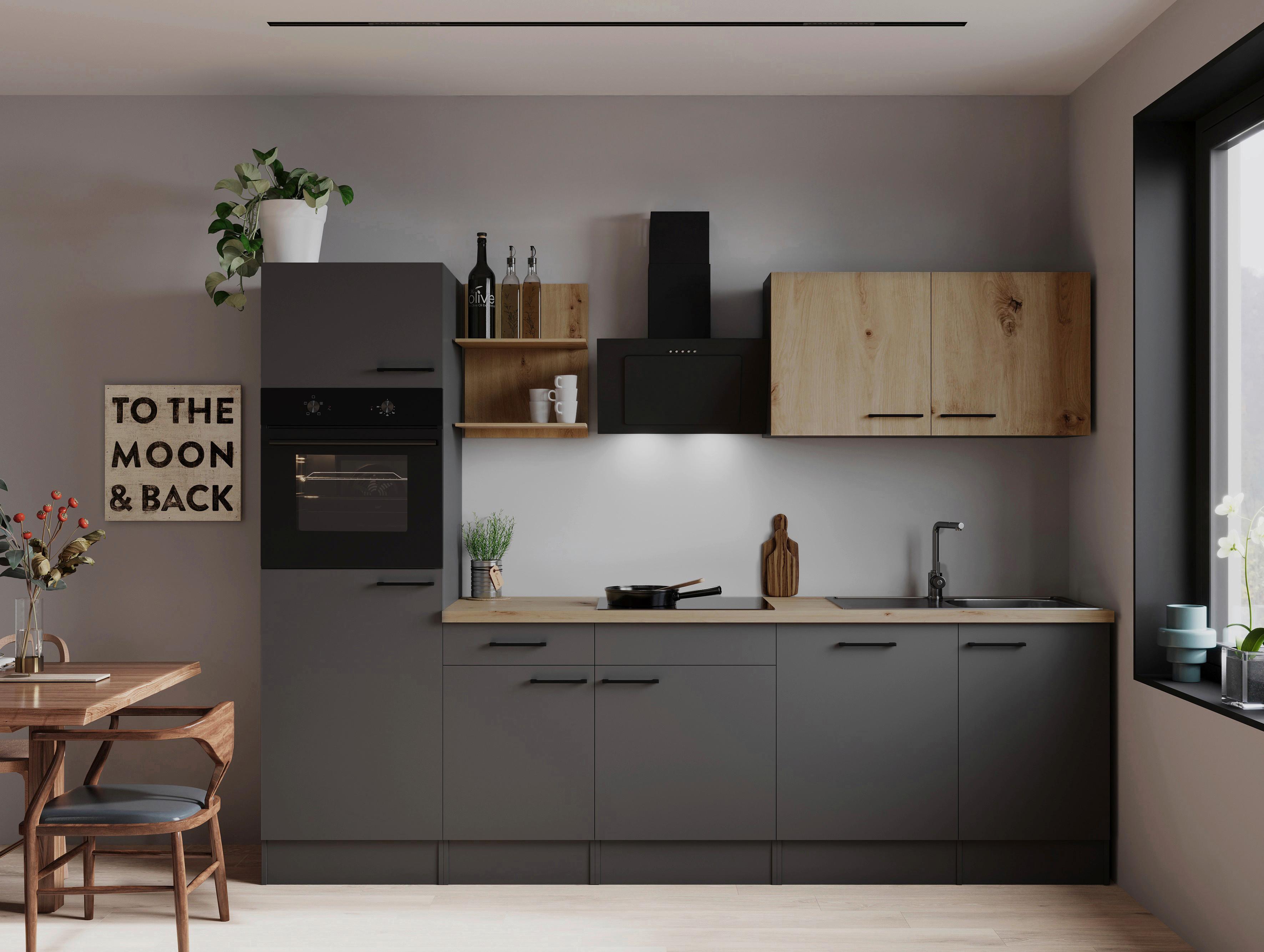 Küchenblock Oliver m. Geräten Grau - Eiche Artisan/Grau, Trend, Holzwerkstoff/Metall (280cm) - Respekta