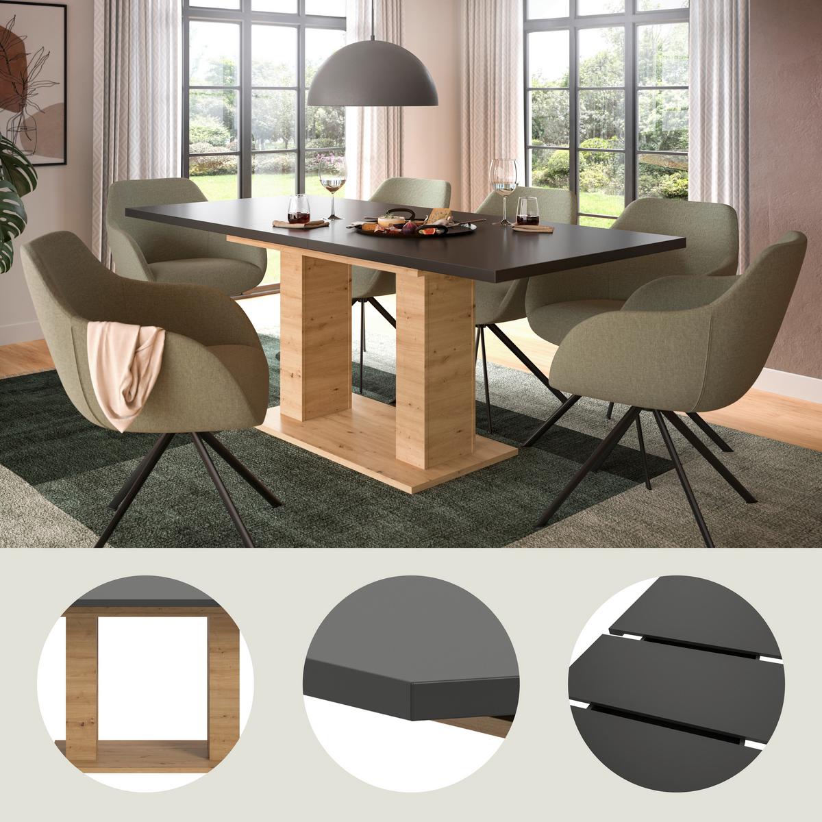 Ausziehtisch Marlon ca. 150-190 cm Eiche/Grau - Eiche Artisan/Grau, KONVENTIONELL, Holzwerkstoff (150-190/90/76cm) - MID.YOU