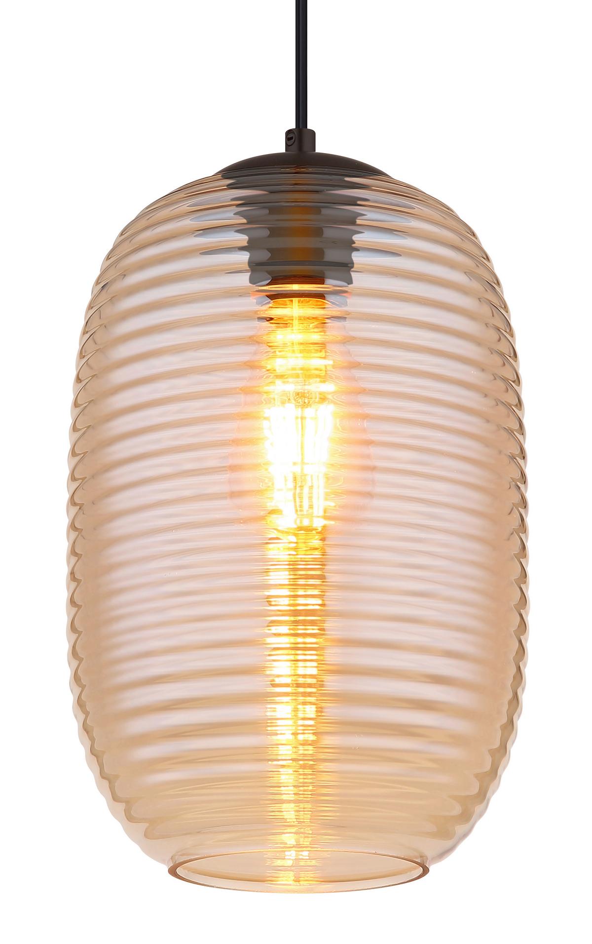 HÄNGELEUCHTE 15794HA JEFREY - Bernsteinfarben/Schwarz, Basics, Glas/Kunststoff (20/120cm) - Globo