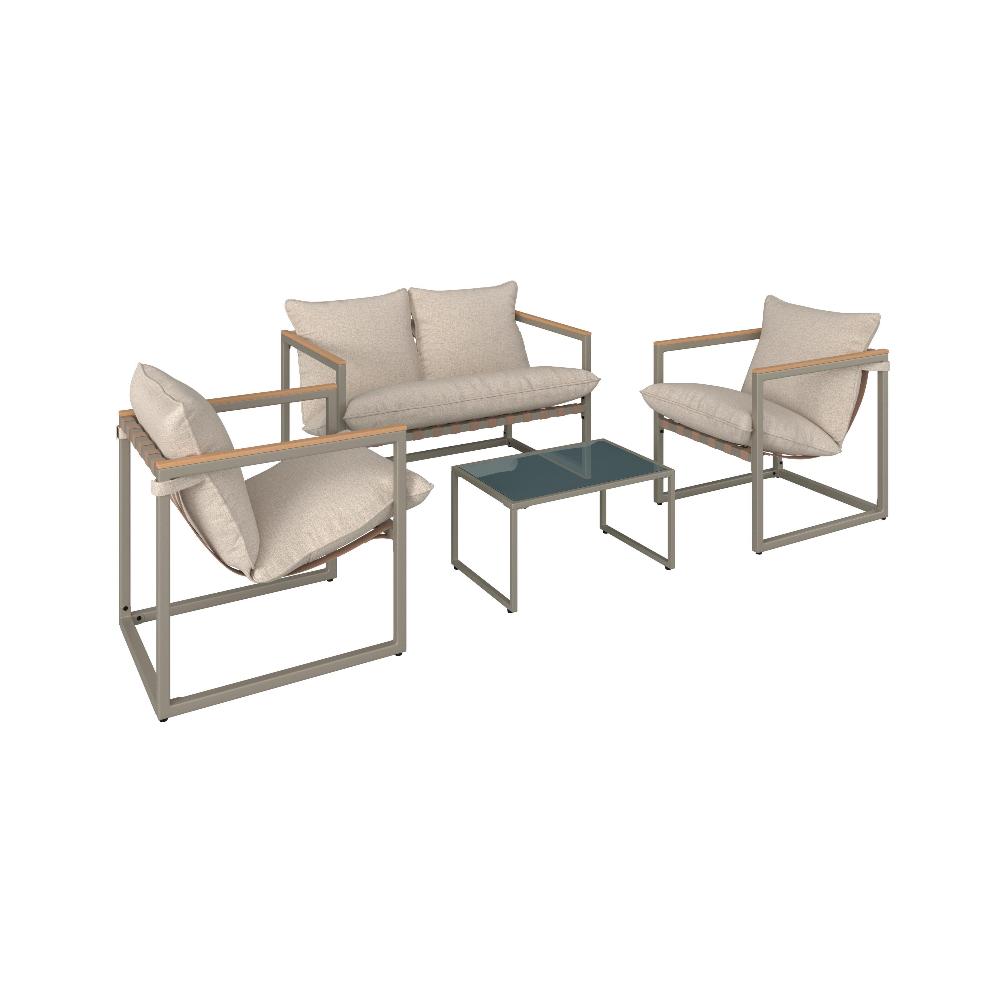 LOUNGEGRUPP LARA - grå/cremefärgad, Modern, metall/glas (114cm) - Bessagi Garden