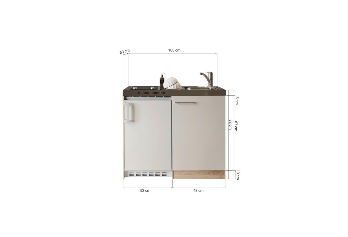 Miniküche Levin m. Geräten B: ca. 100cm Kaschmir - Kaschmir/Eichefarben, Trend, Holzwerkstoff/Kunststoff (100cm) - Respekta