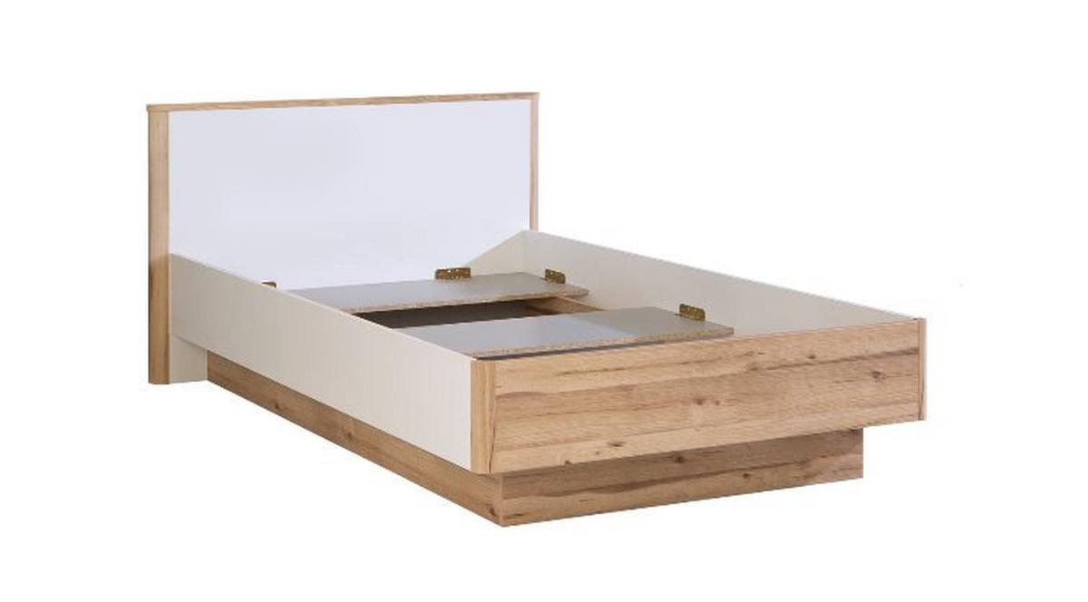 Postelja Tess, Bela, Barva Hrasta, 120x200 - barve hrasta/bela, Moderno, leseni material (120/200cm) - Xora