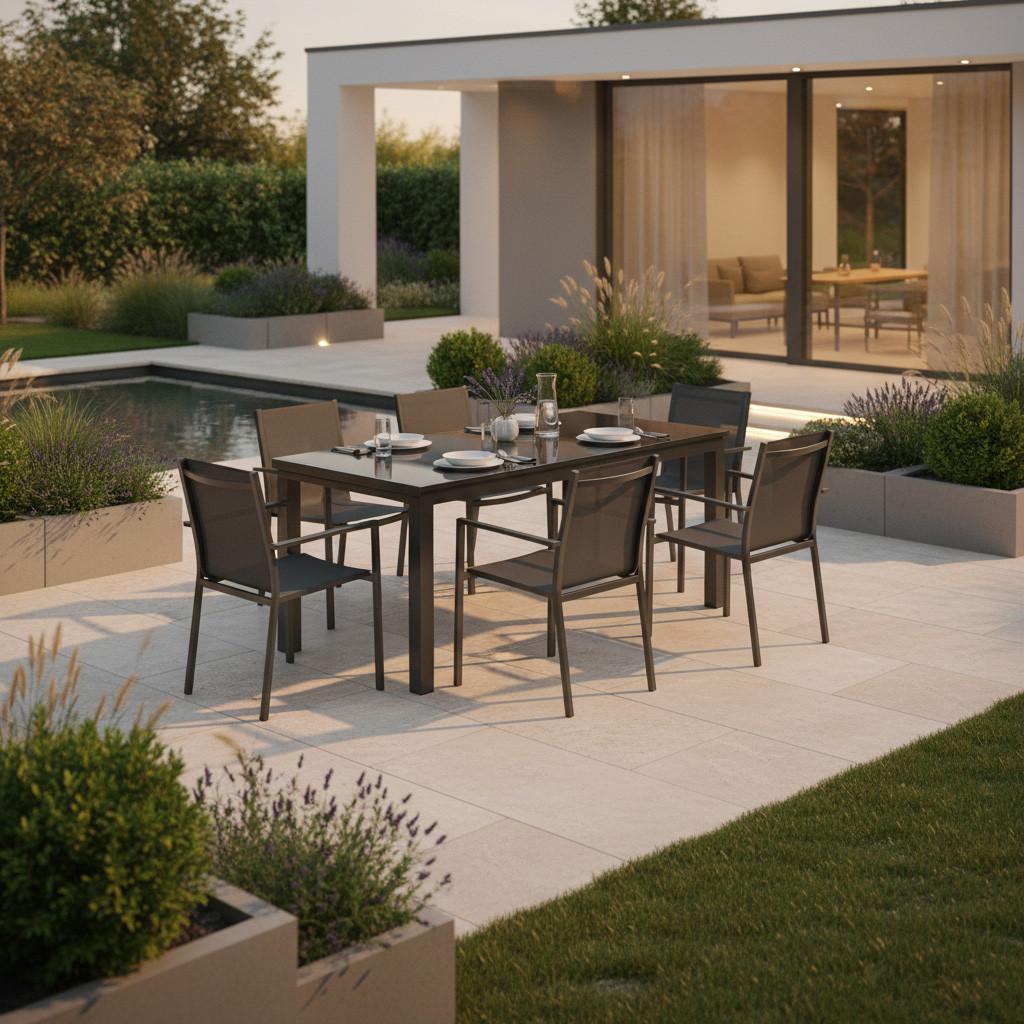 Raztegljiva Vrtna Miza Ambia, Steklo, Aluminij, 80-120x70 - barve grafita, Konvencionalno, kovina/steklo (80-120/75,5/70cm) - Gardenson