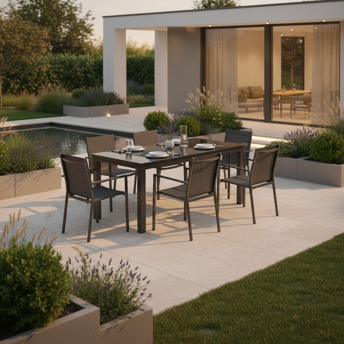 Gartentisch in Graphitfarben ausziehbar ca. 70x75,5x80cm - Graphitfarben, KONVENTIONELL, Glas/Metall (80-120/75,5/70cm) - Gardenson