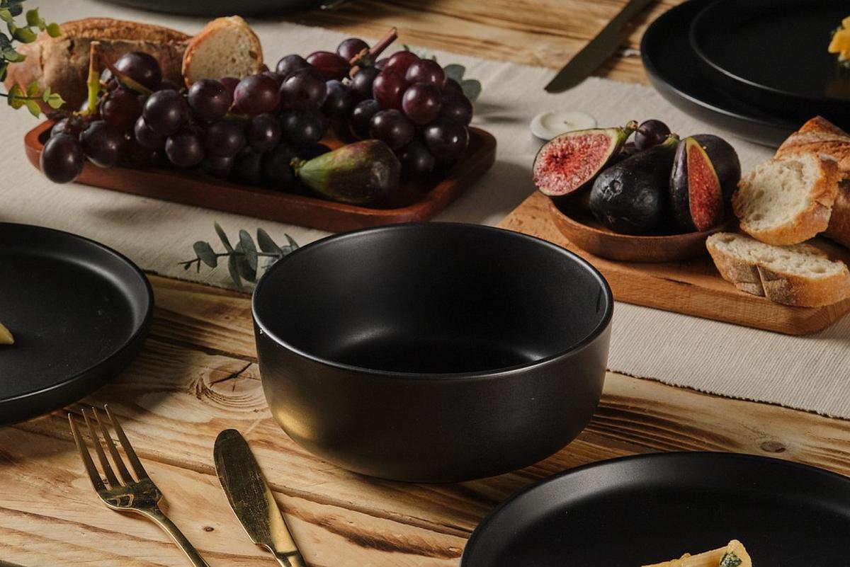 SERWIS OBIADOWO-ŚNIADANIOWY 21005 - czarny, Trend, ceramika - Novel