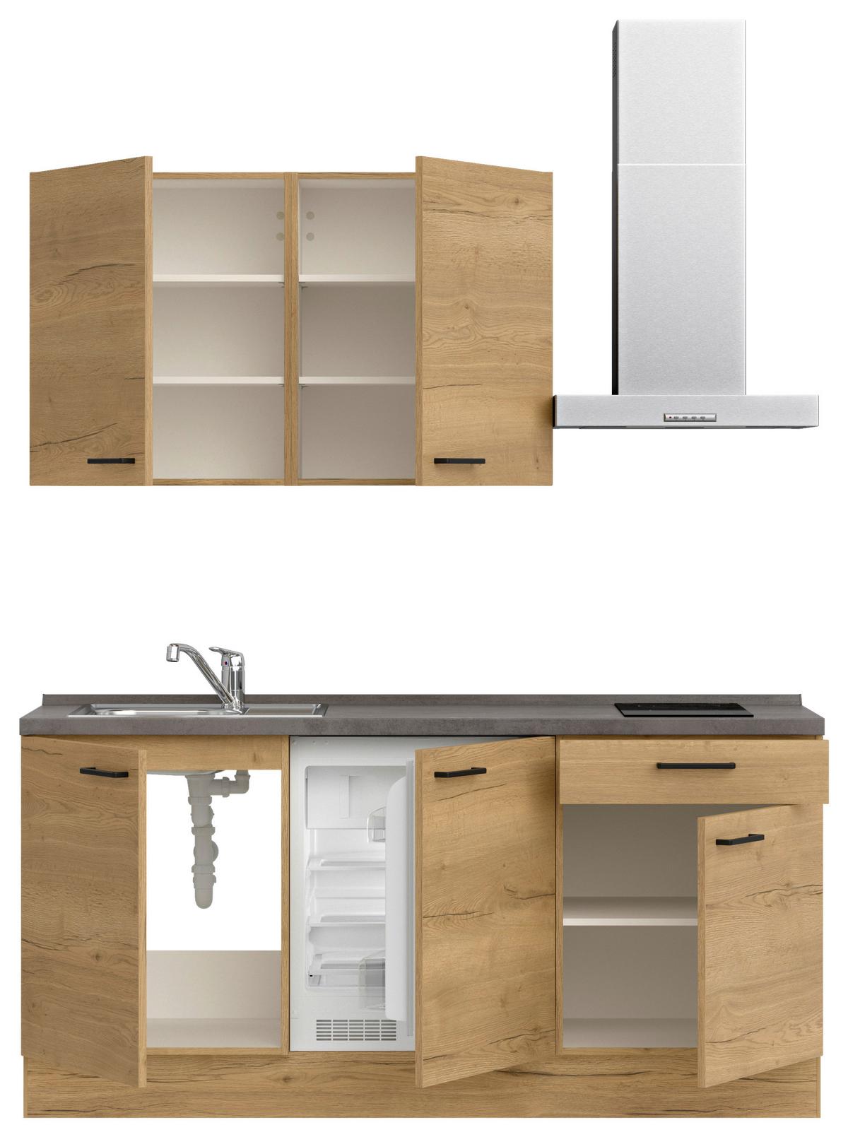 Küchenblock Structura Low m. Geräten Eiche - Schieferfarben/Eichefarben, MODERN, Holzwerkstoff/Metall (180cm) - Nobilia